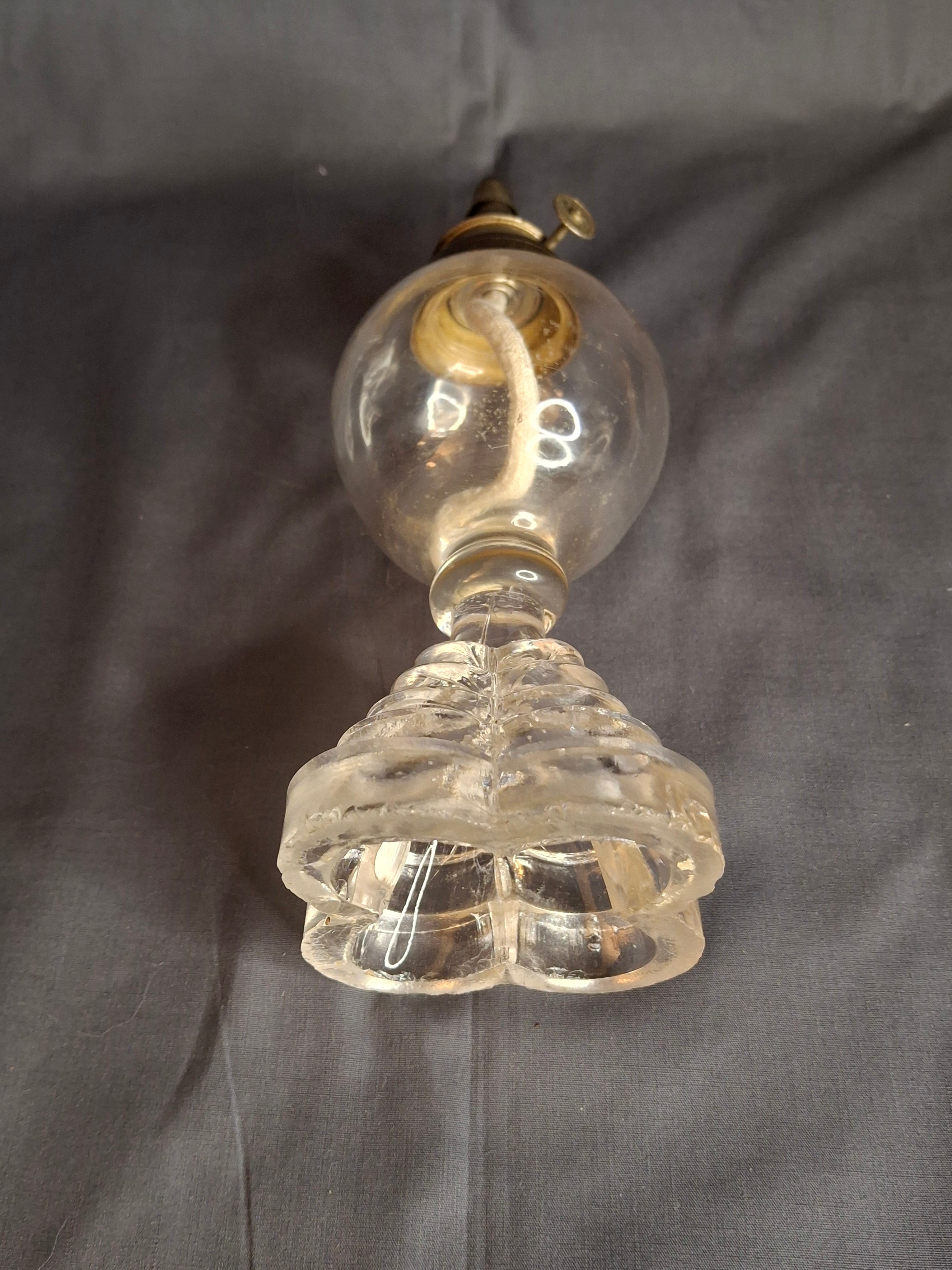 Antique EAPG Heart Pattern Miniature Oil Lamp Whale Oil Kerosene Font 19th Century