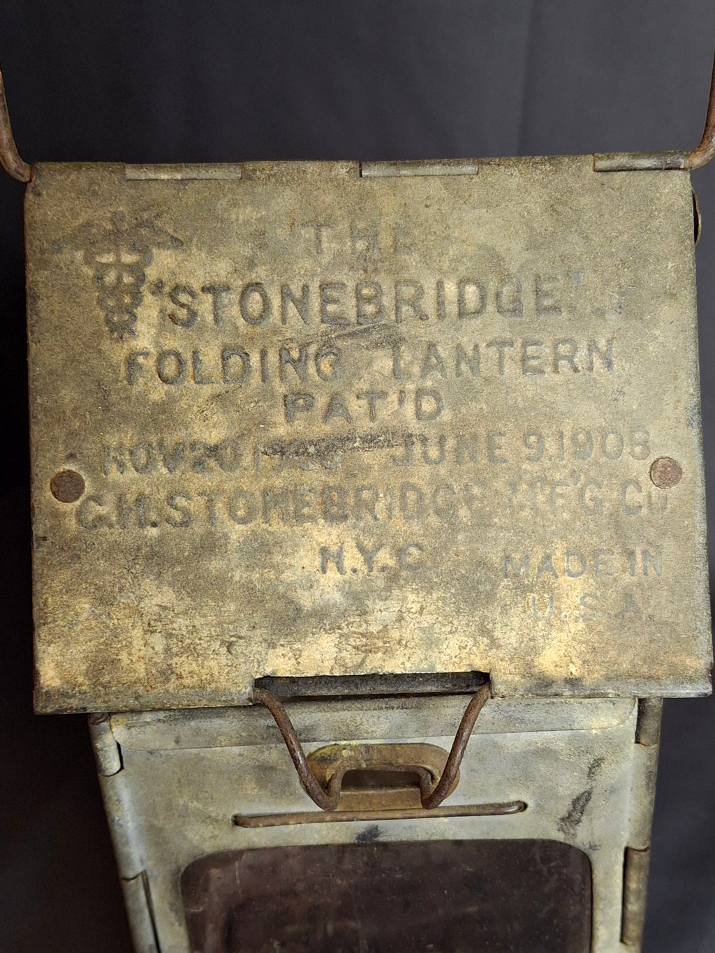 Antique WWI Stonebridge Folding Lantern 1906 Pat US Army Medical Corps Trench Light Mica Windows