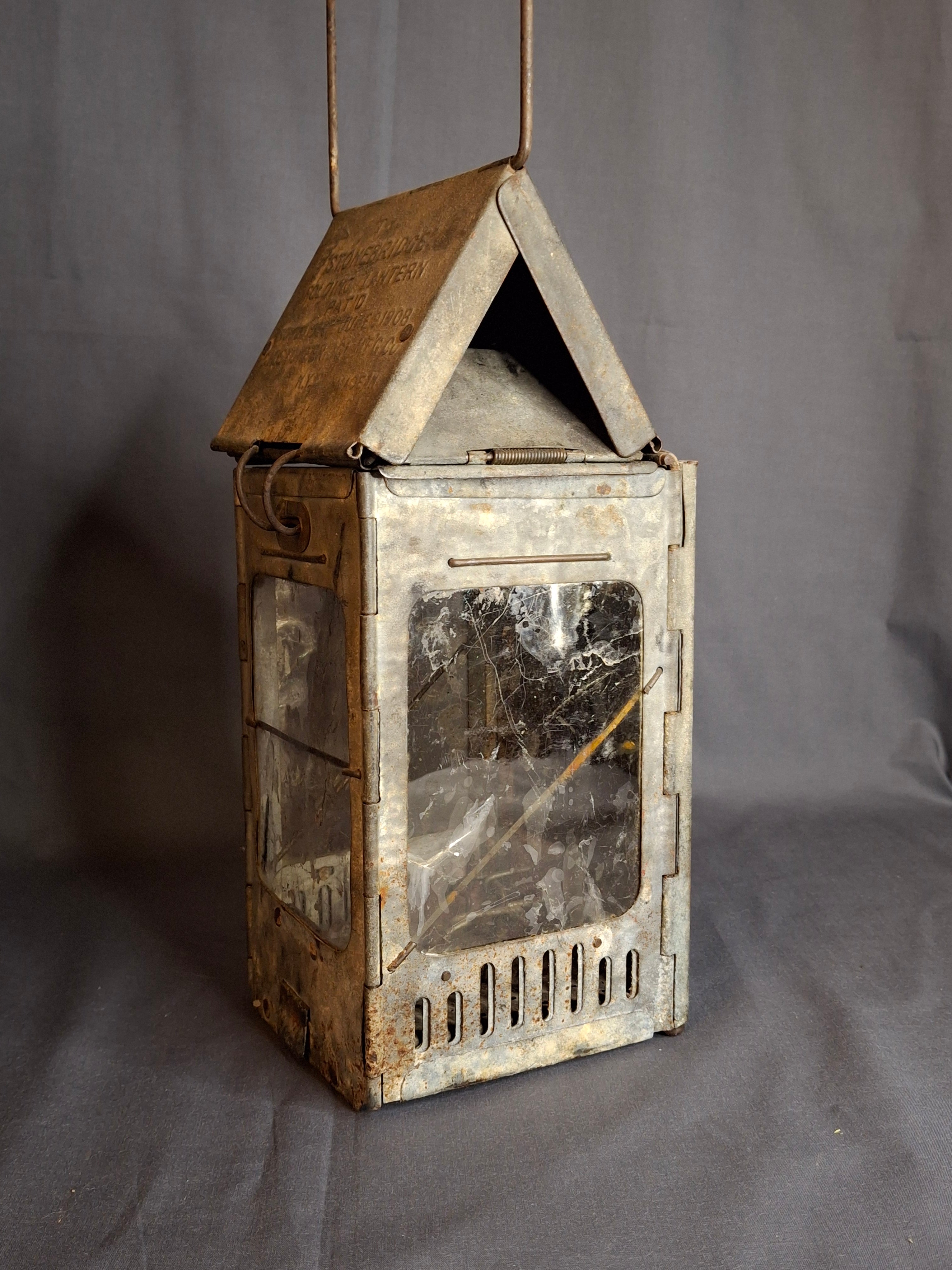 Antique WWI Stonebridge Folding Lantern 1906 Pat US Army Medical Corps Trench Light Mica Windows