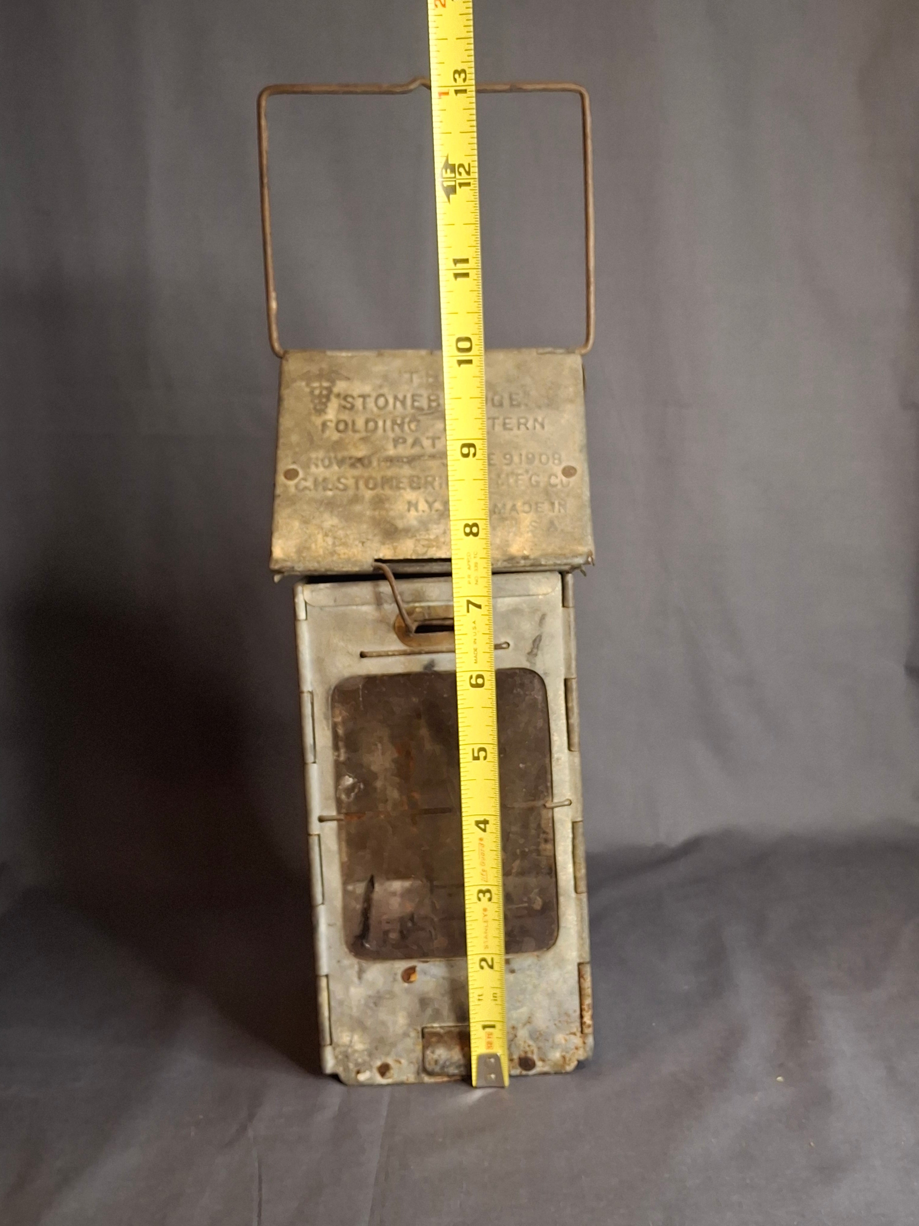Antique WWI Stonebridge Folding Lantern 1906 Pat US Army Medical Corps Trench Light Mica Windows