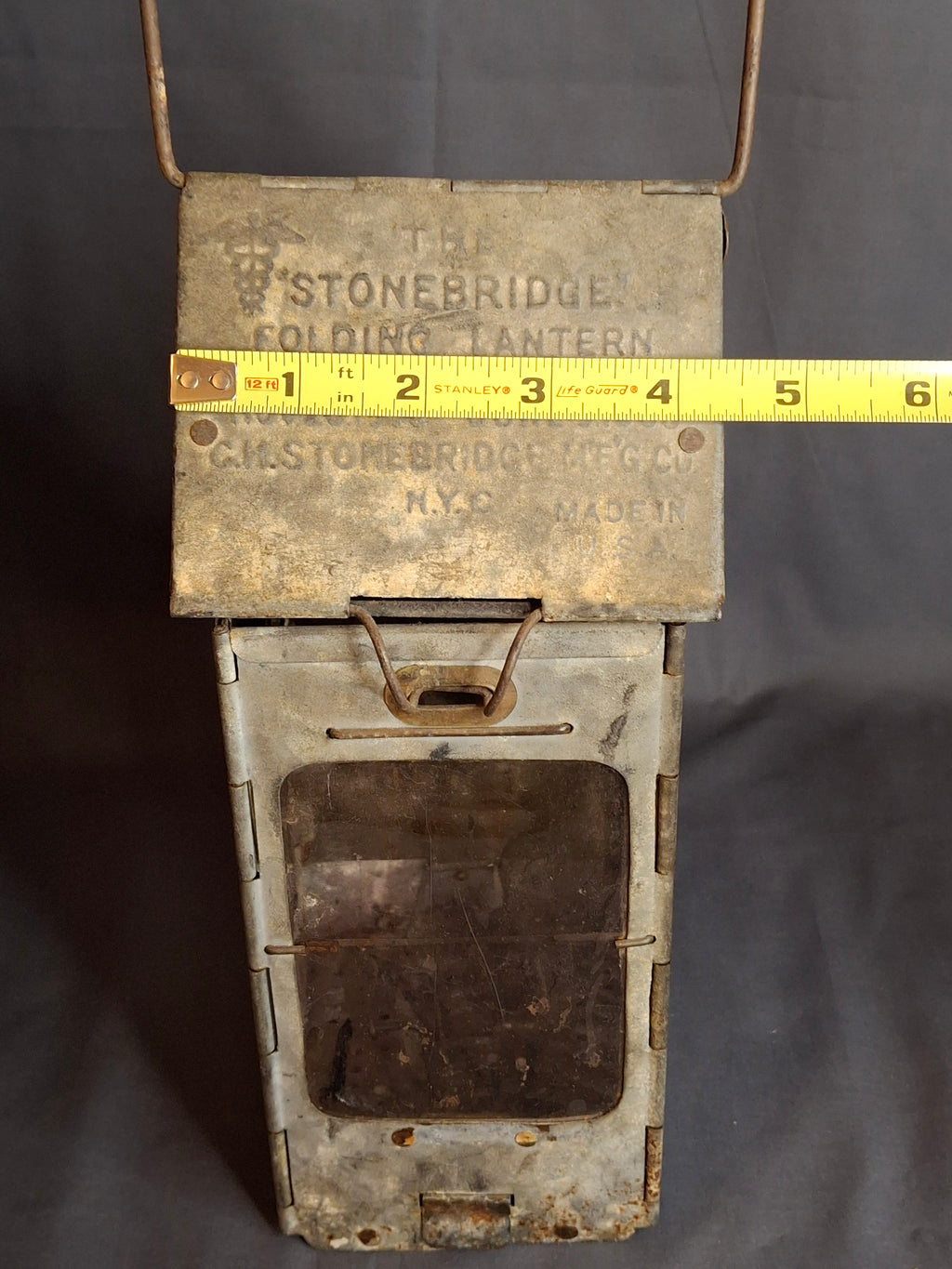 Antique WWI Stonebridge Folding Lantern 1906 Pat US Army Medical Corps Trench Light Mica Windows