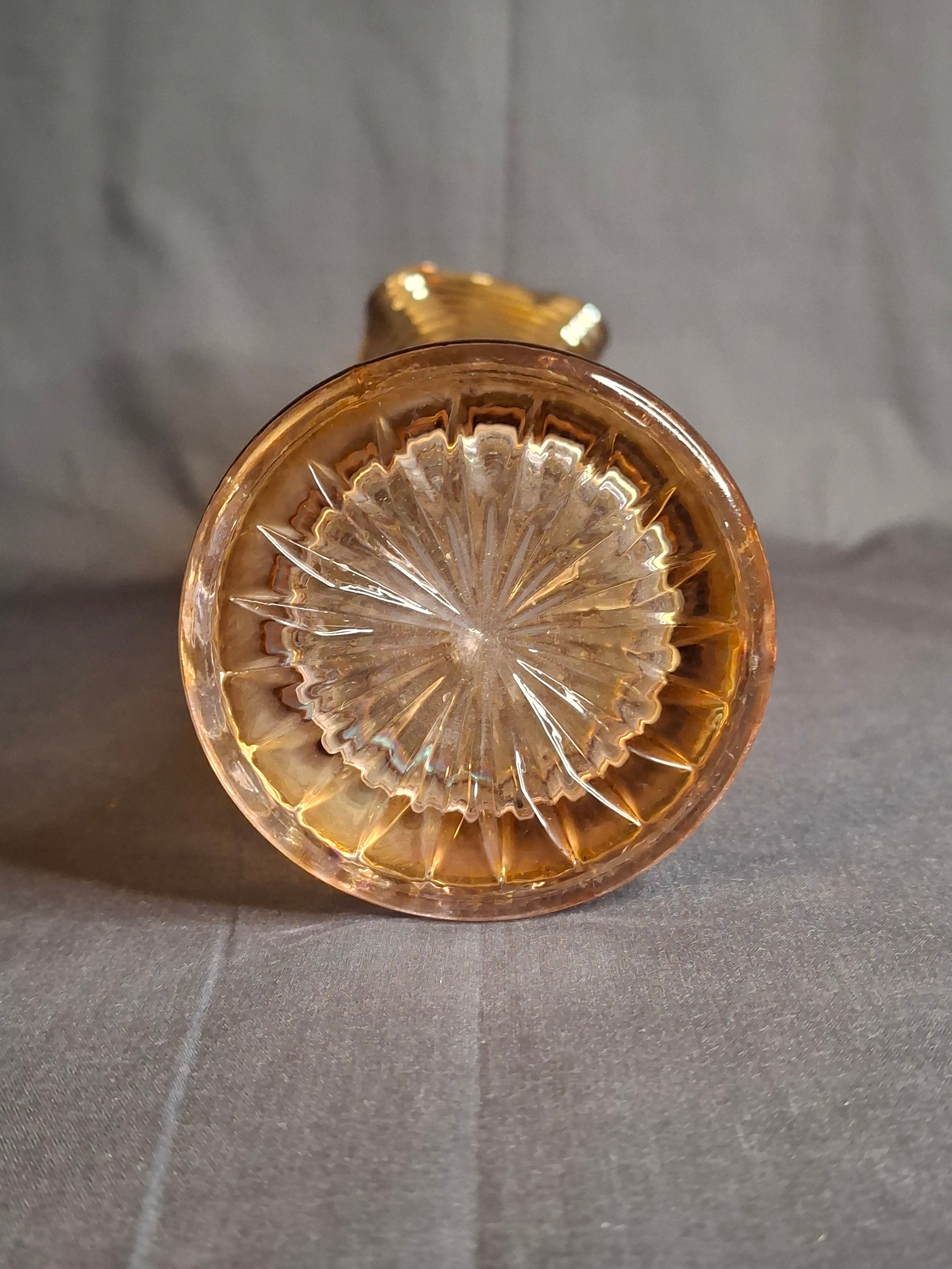 Antique Imperial Glass Marigold Ripple Swung Vase Vivid Pink Iridescence 11"