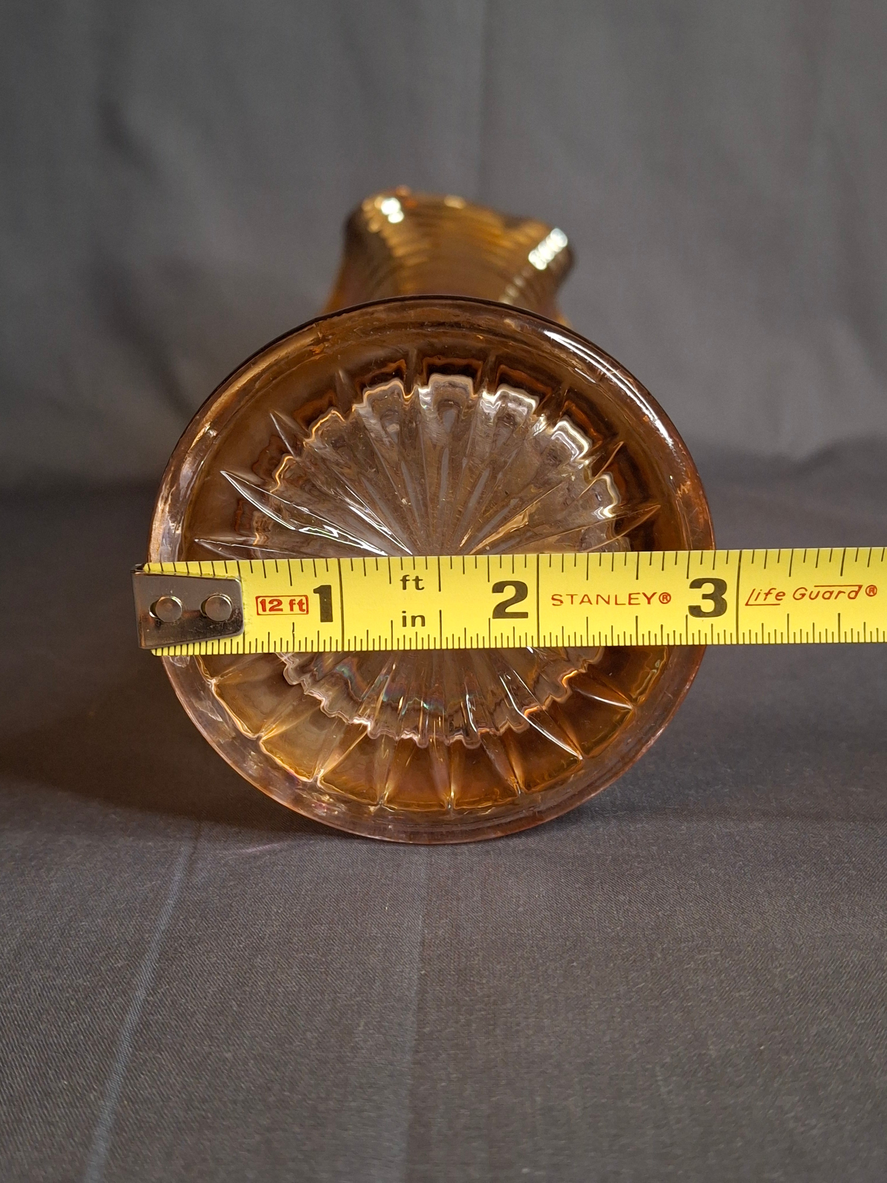 Antique Imperial Glass Marigold Ripple Swung Vase Vivid Pink Iridescence 11"