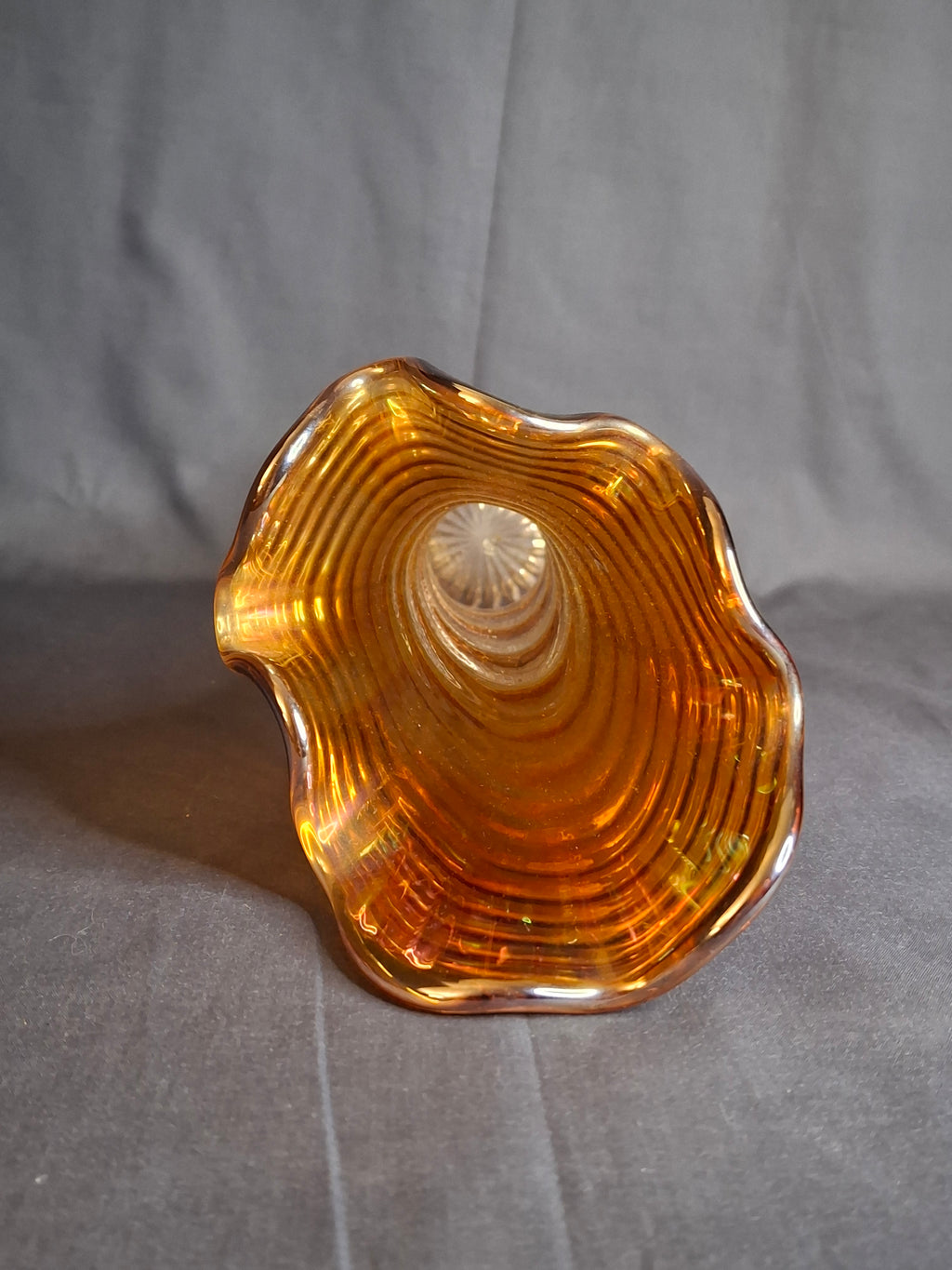 Antique Imperial Glass Marigold Ripple Swung Vase Vivid Pink Iridescence 11"