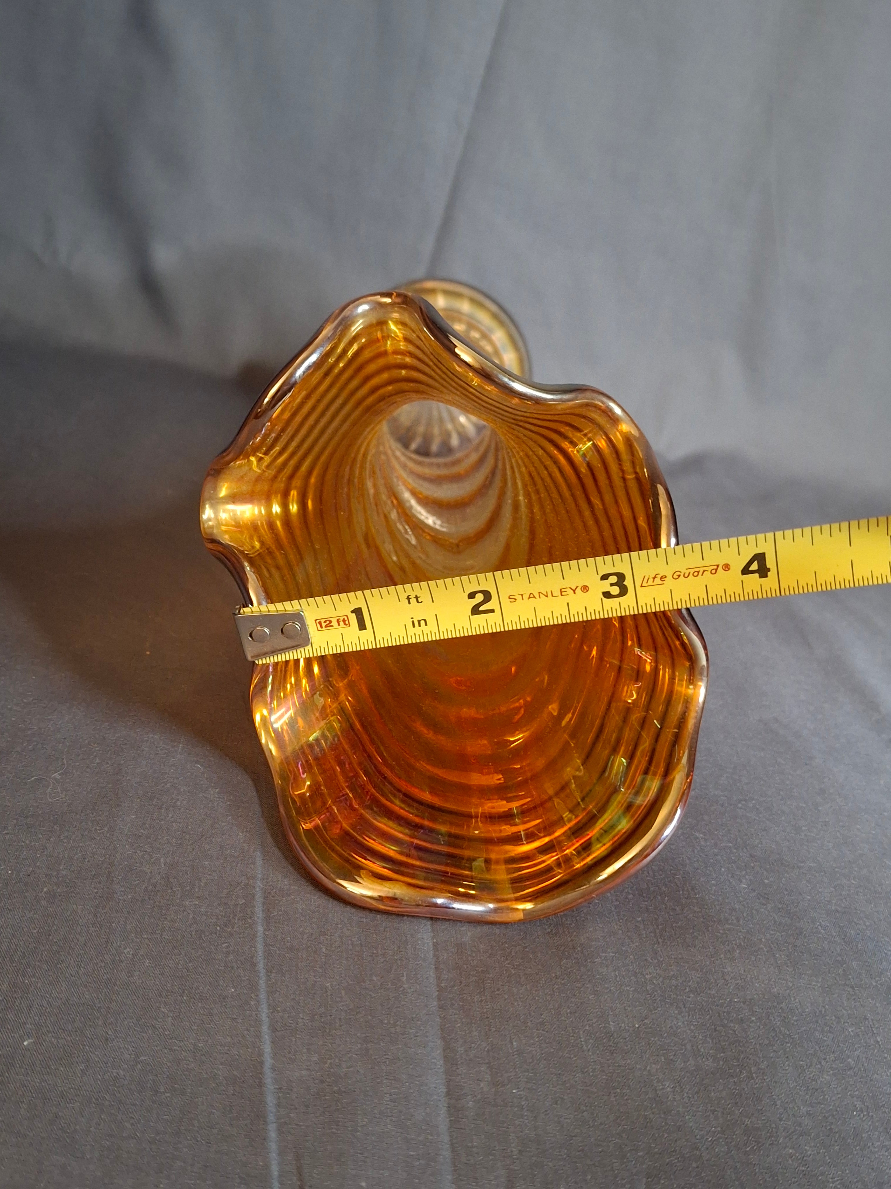 Antique Imperial Glass Marigold Ripple Swung Vase Vivid Pink Iridescence 11"