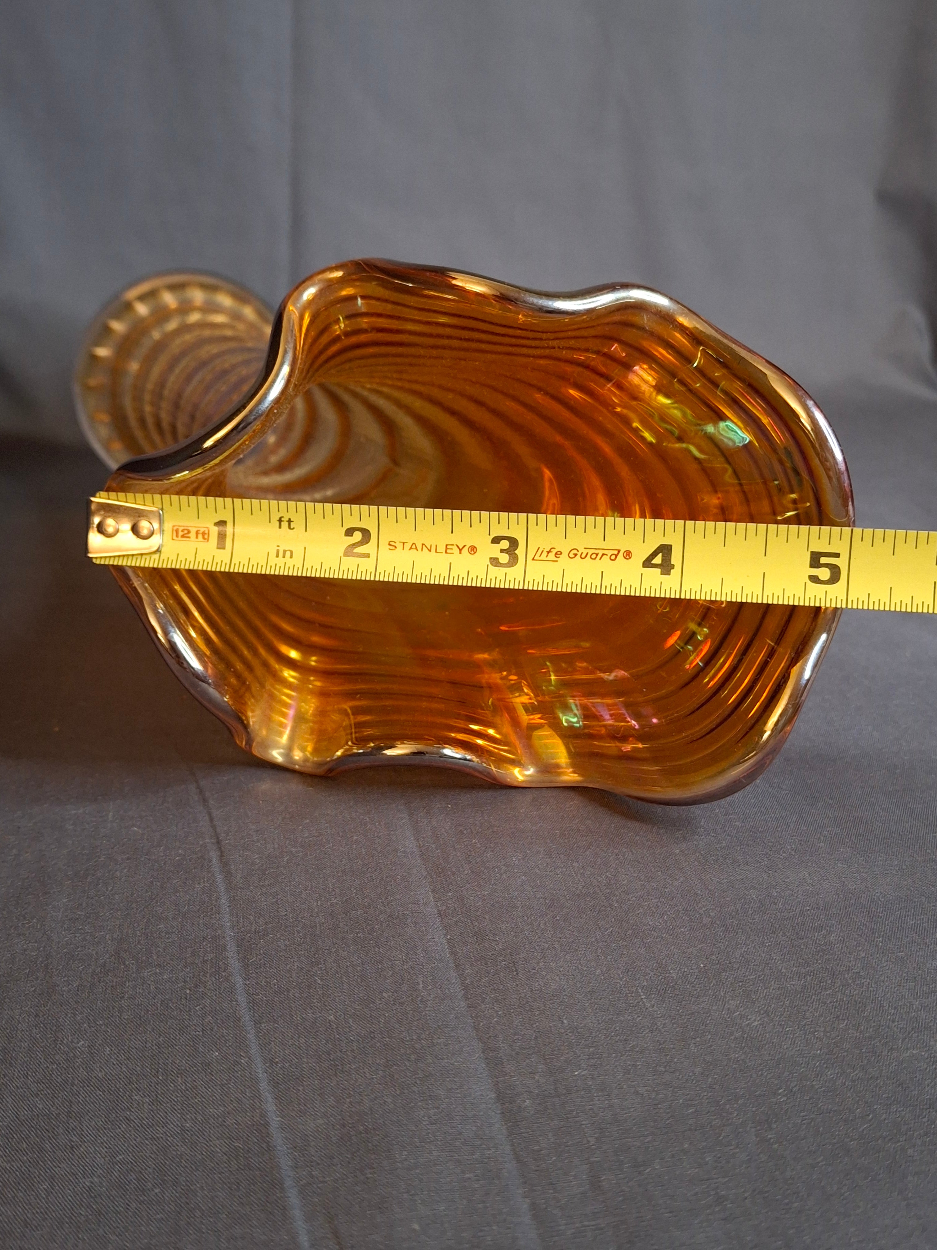 Antique Imperial Glass Marigold Ripple Swung Vase Vivid Pink Iridescence 11"
