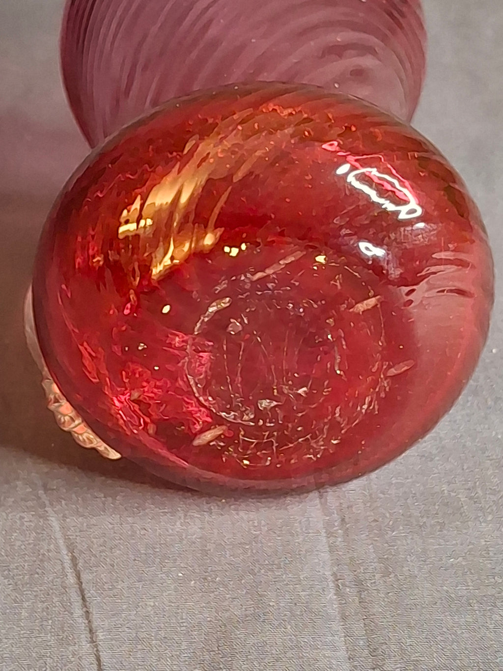 Antique Victorian Cranberry Glass Mini Pitcher Swirl Optic Hand Blown Clear Applied Handle 3.75"