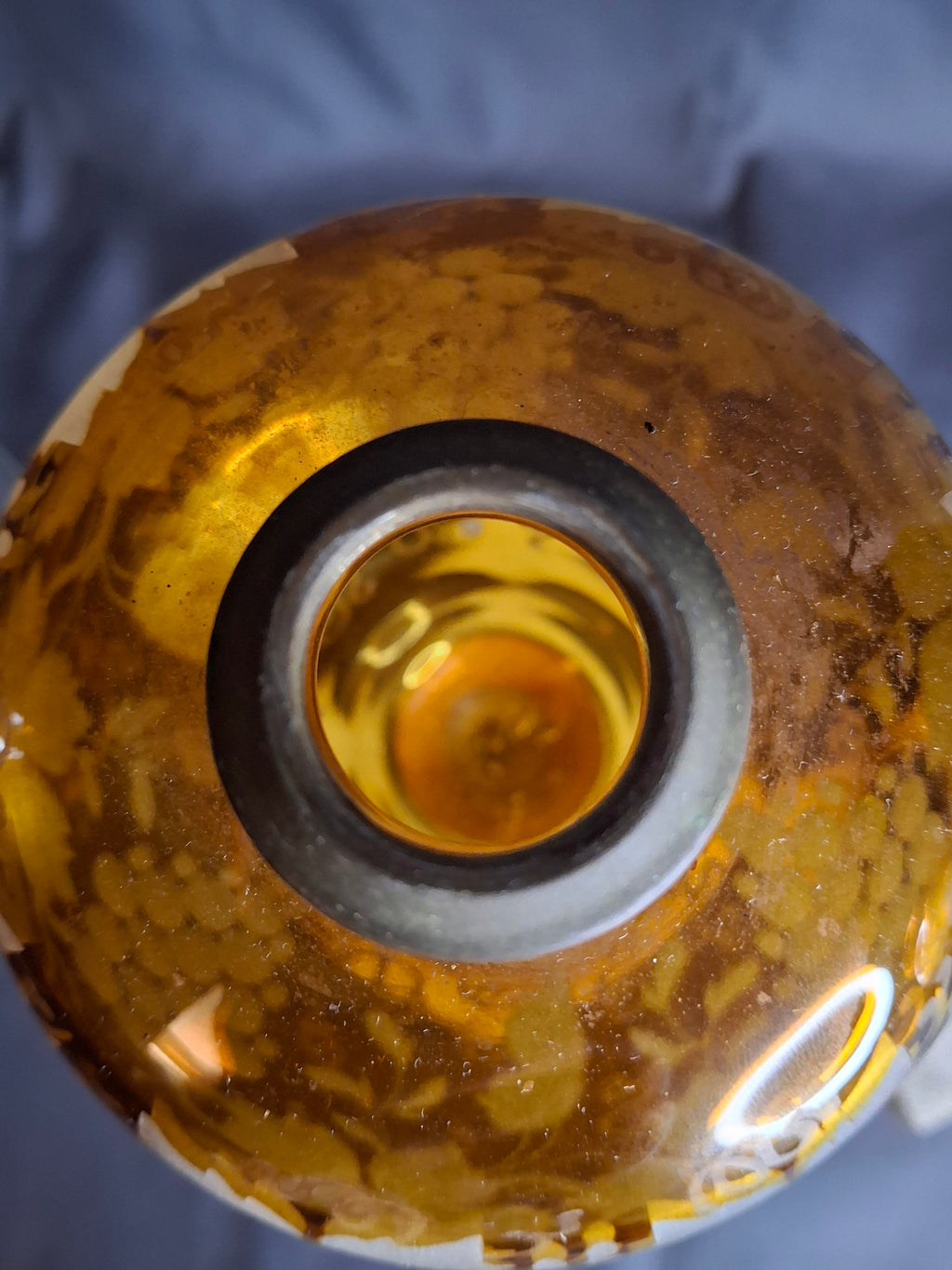 Antique Matching Pair 19th Century Amber Glass Kerosene Lamps Grape Pattern Marble Base