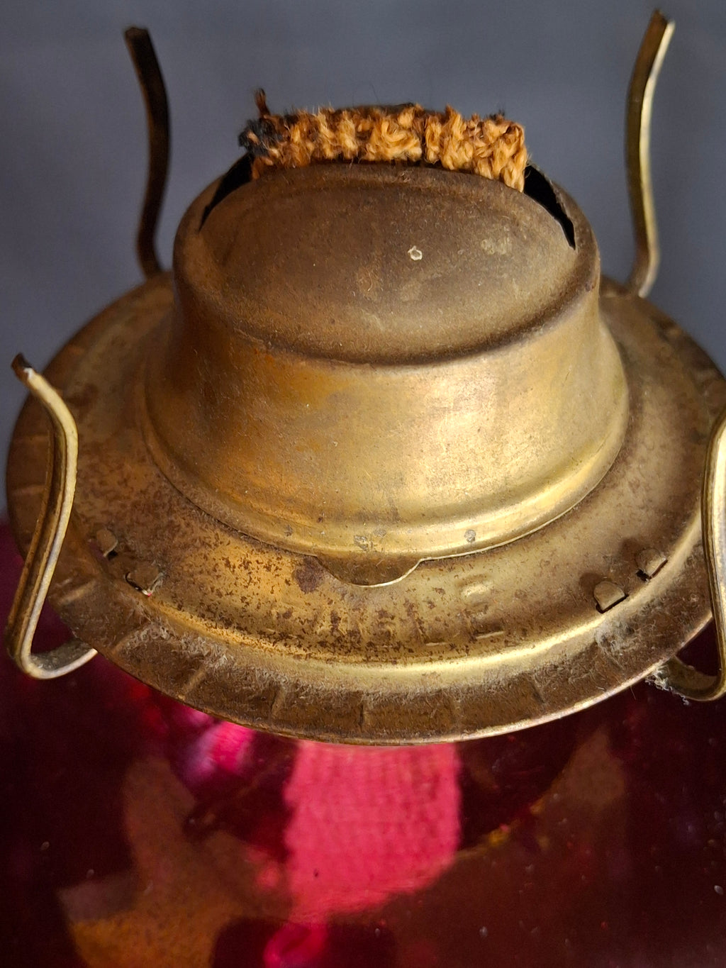Matching Pair Antique Bohemian Cranberry Cut-to-Clear Kerosene Lamps Marble Base P&A Eagle 1850s