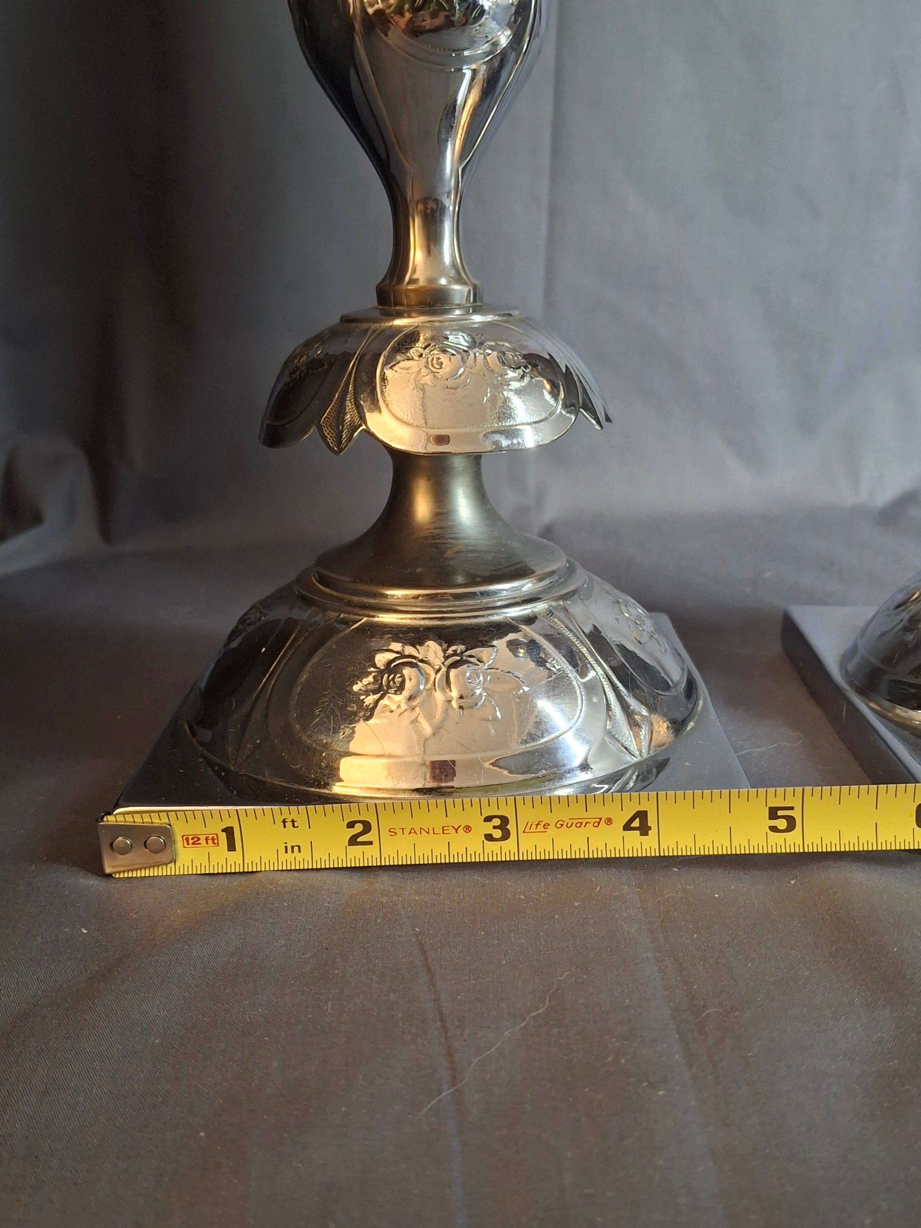 Antique Norblin Warszawa Silverplate Shabbat Candlesticks 12" Rose Judaica Pair 1890