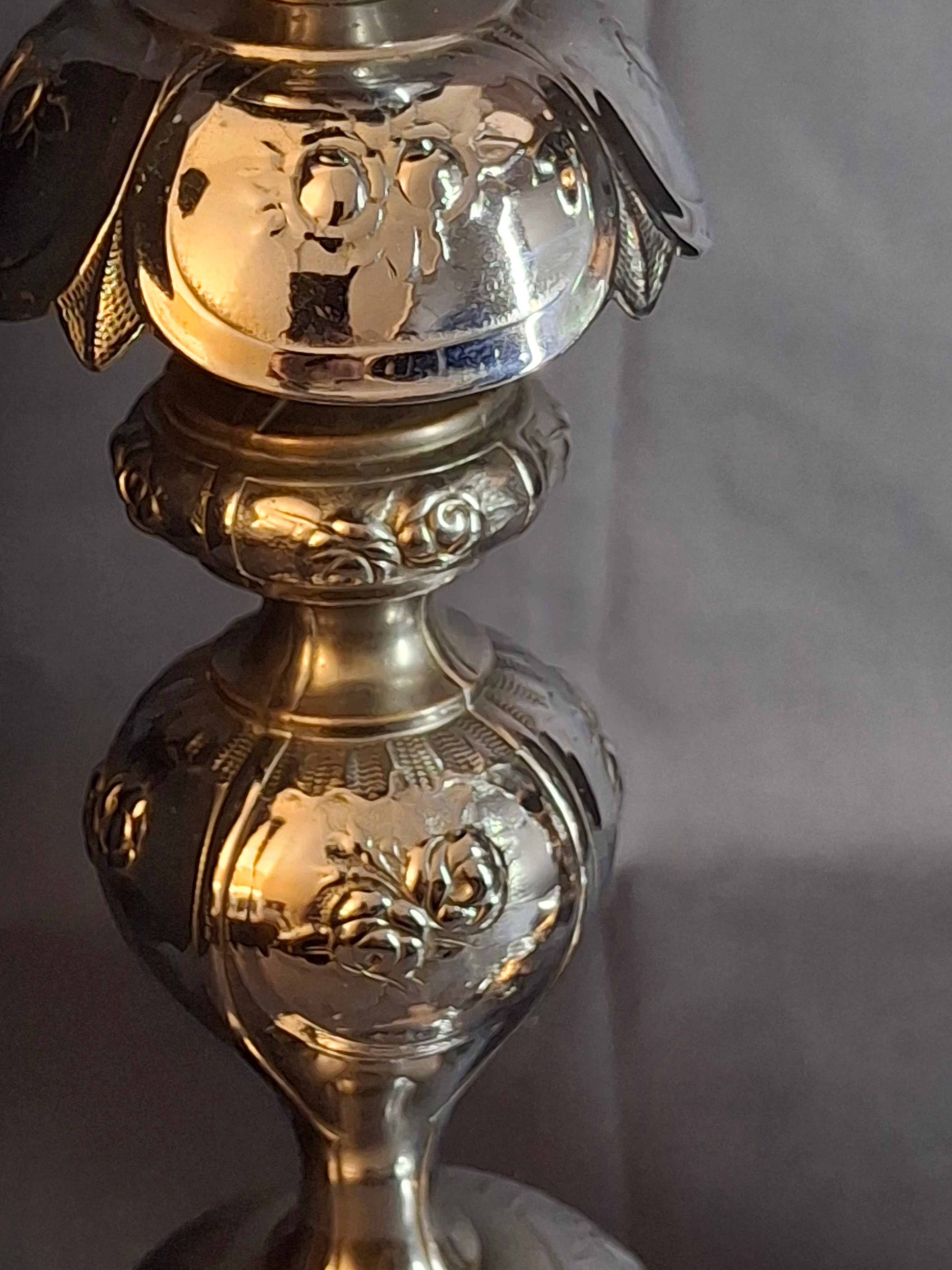 Antique Norblin Warszawa Silverplate Shabbat Candlesticks 12" Rose Judaica Pair 1890