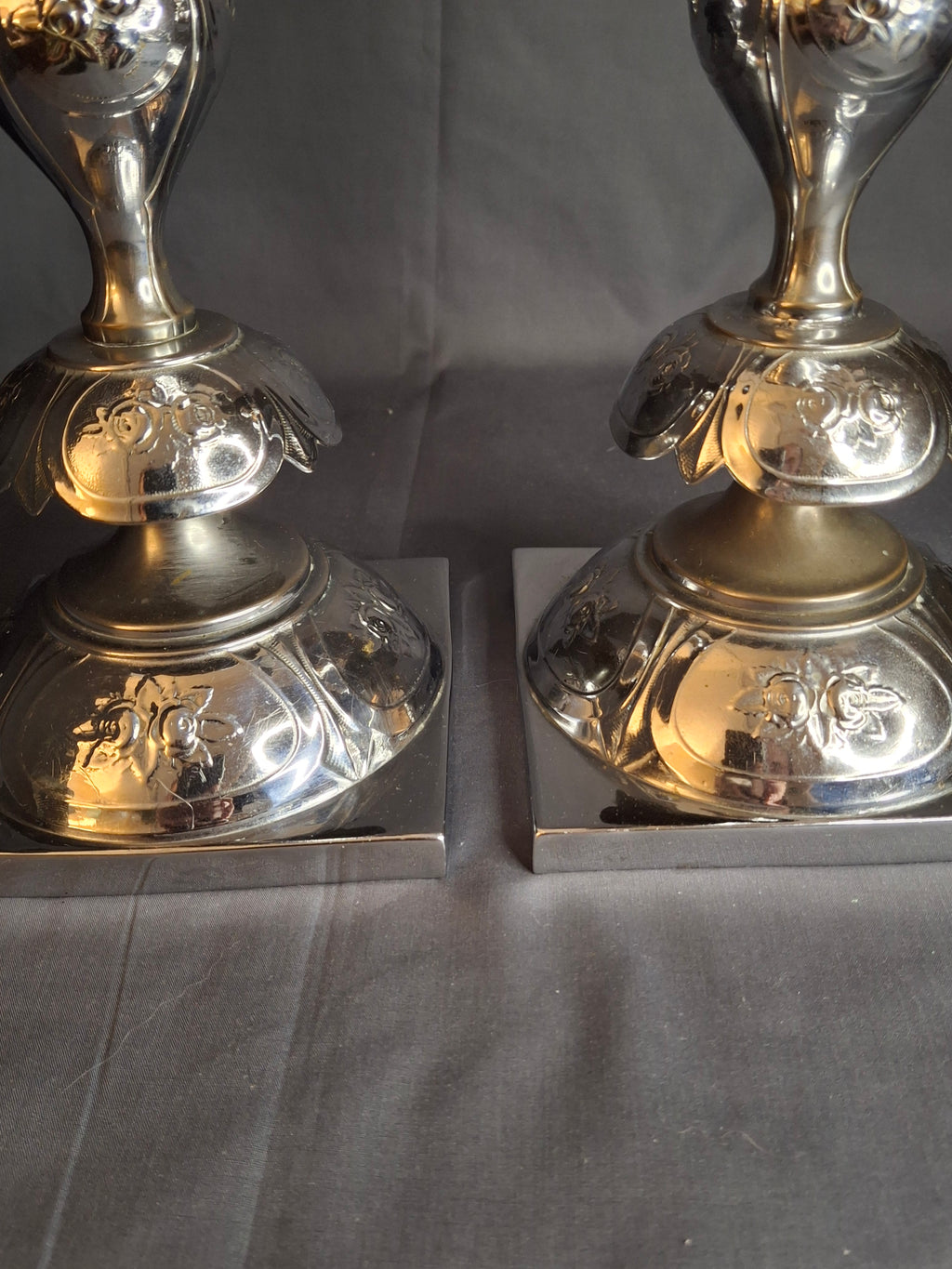 Antique Norblin Warszawa Silverplate Shabbat Candlesticks 12" Rose Judaica Pair 1890