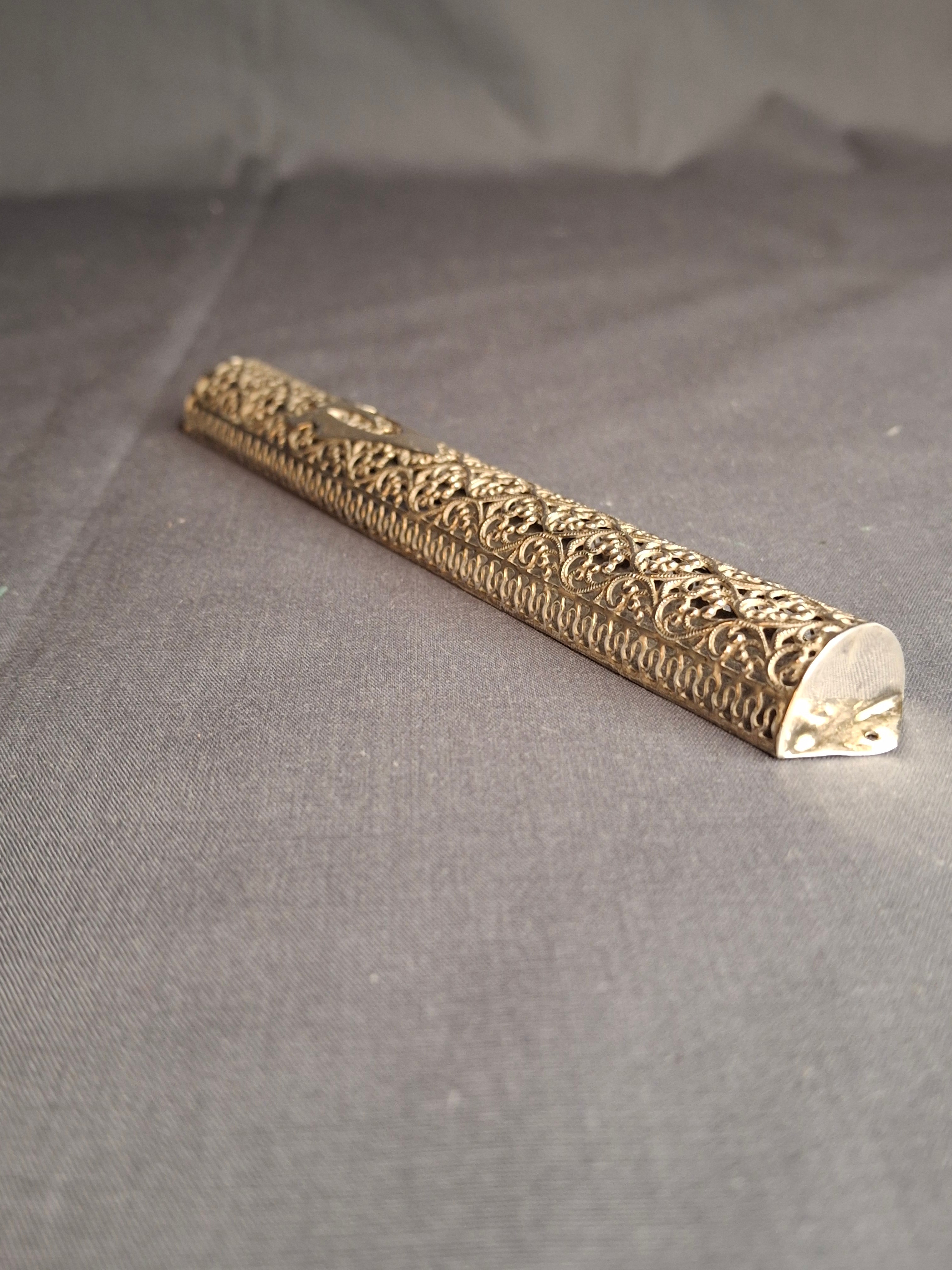 Vintage Bezalel Israel Sterling Silver Filigree Mezuzah Case 925 Judaica 5.25"