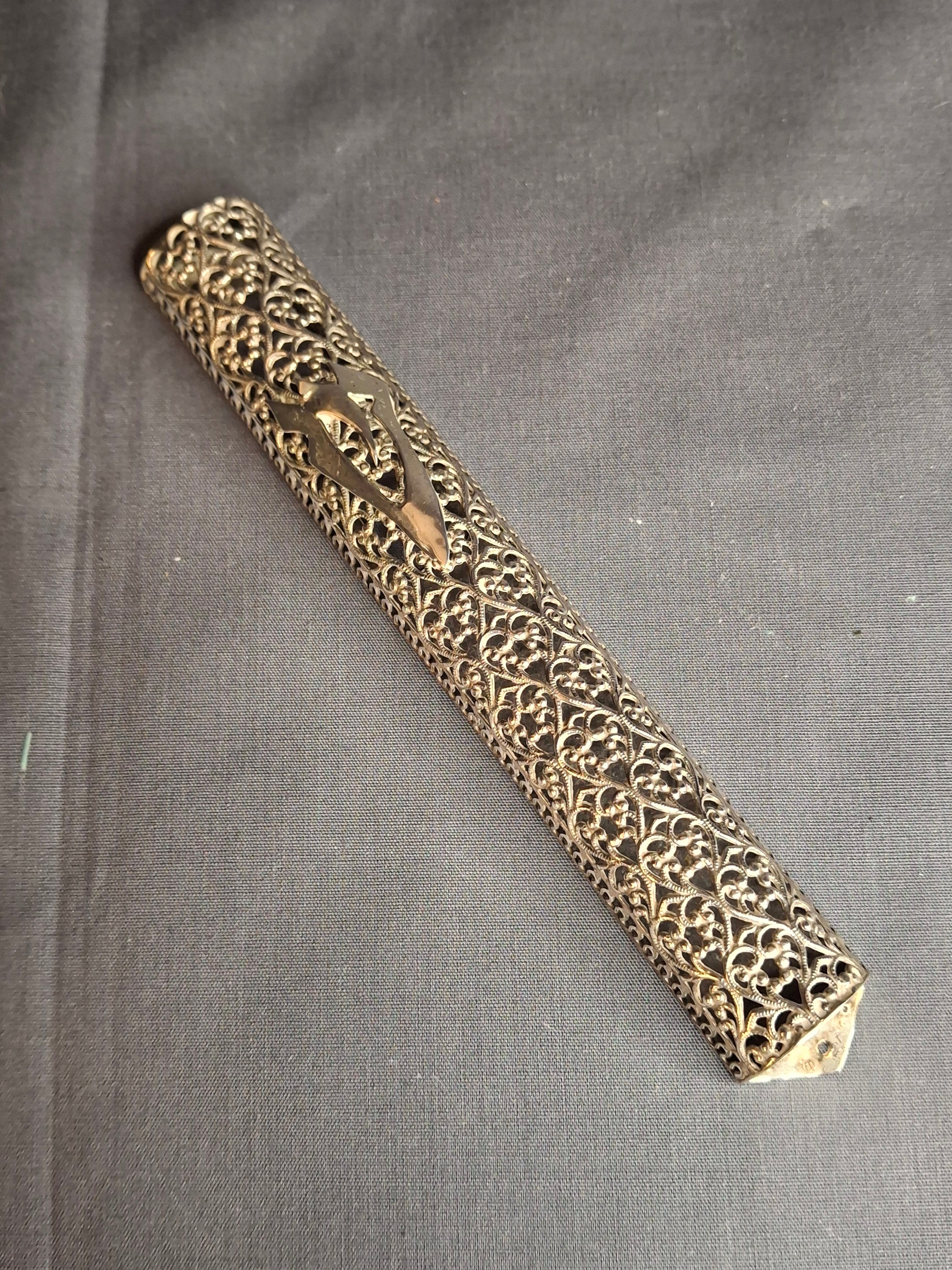 Vintage Bezalel Israel Sterling Silver Filigree Mezuzah Case 925 Judaica 5.25"