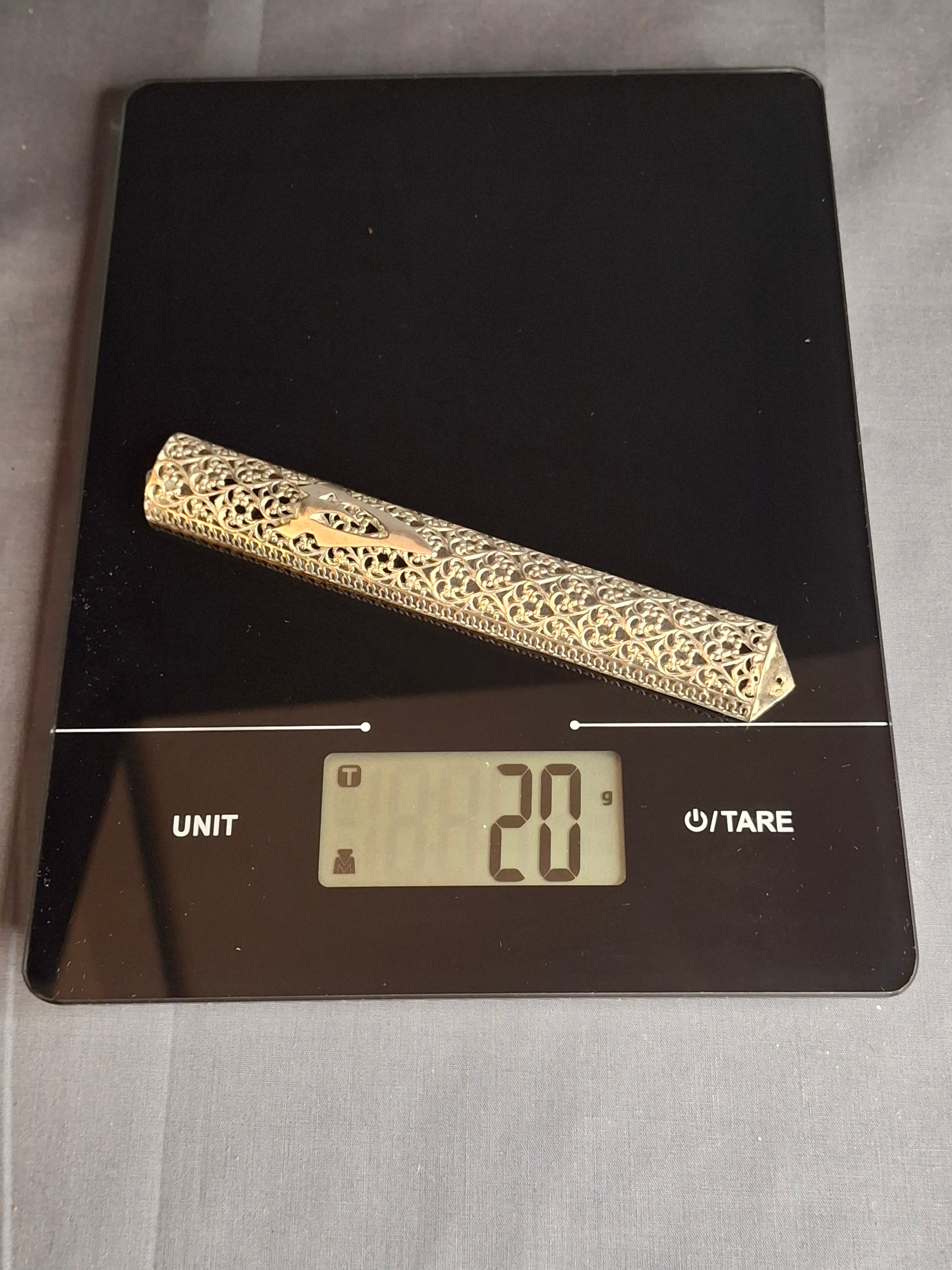 Vintage Bezalel Israel Sterling Silver Filigree Mezuzah Case 925 Judaica 5.25"