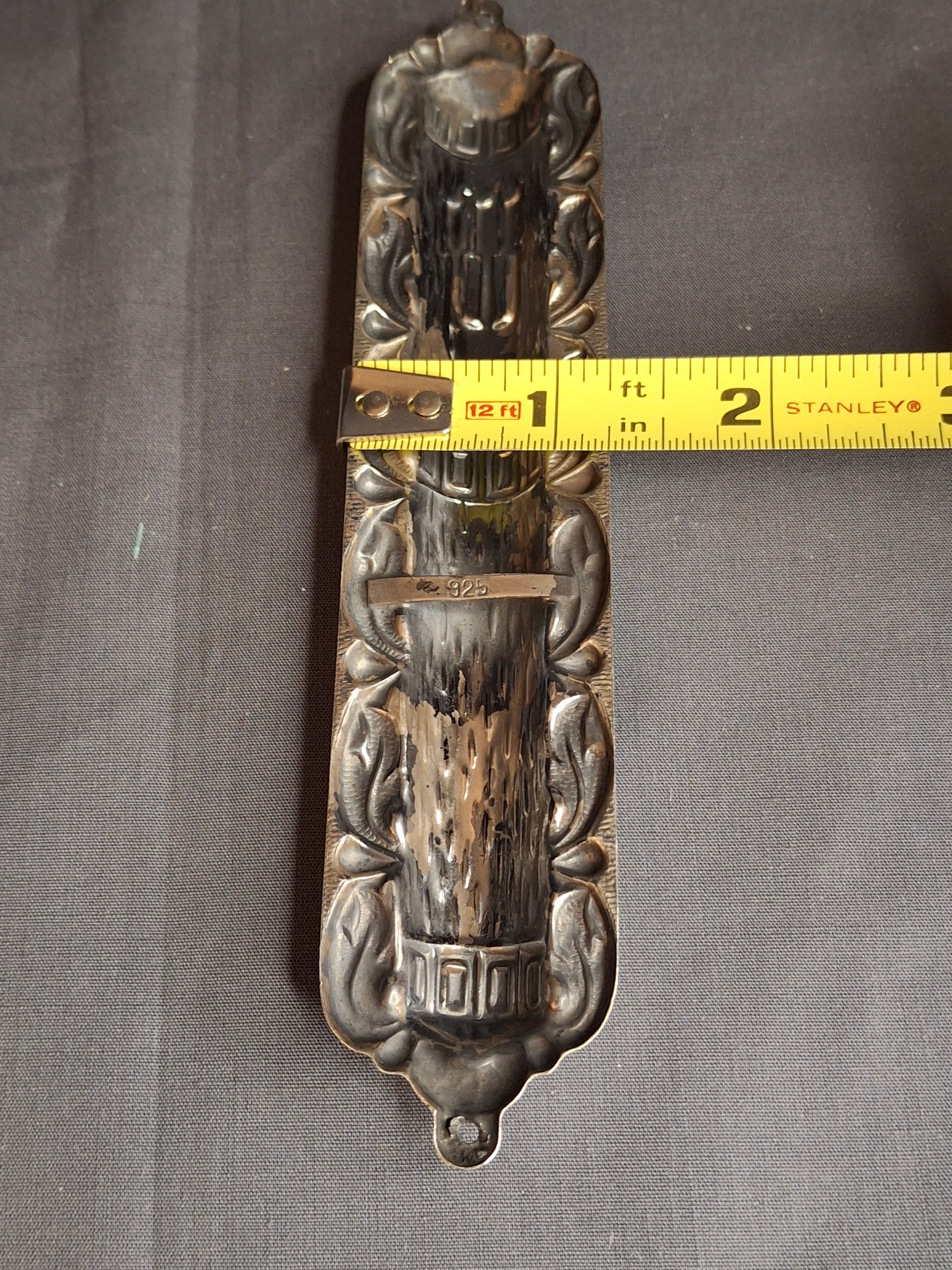 Sterling Silver 925 Repousse Mezuzah Case 6" Bark & Scrollwork