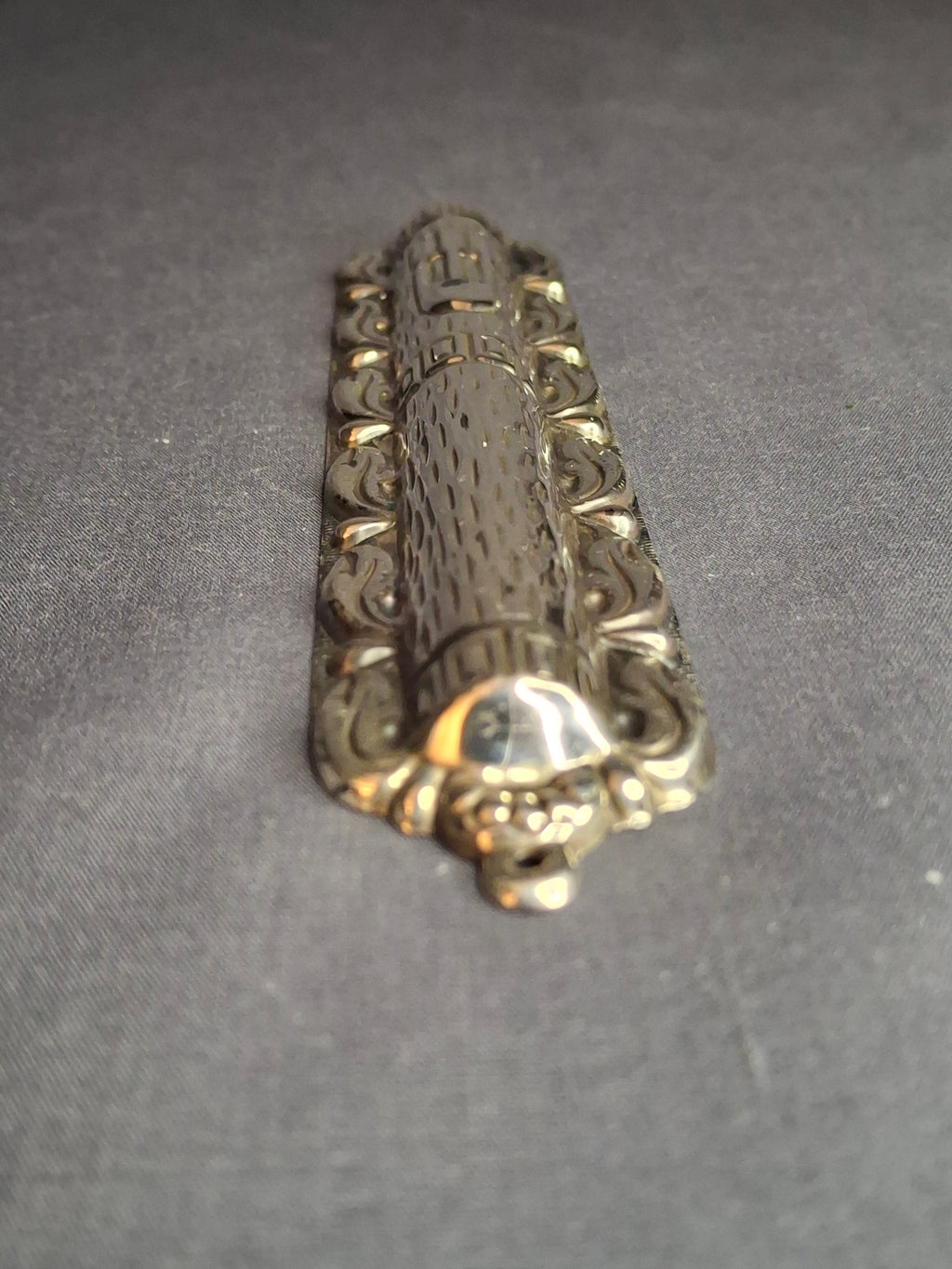 Sterling Silver 925 Repousse Mezuzah Case 6" Bark & Scrollwork