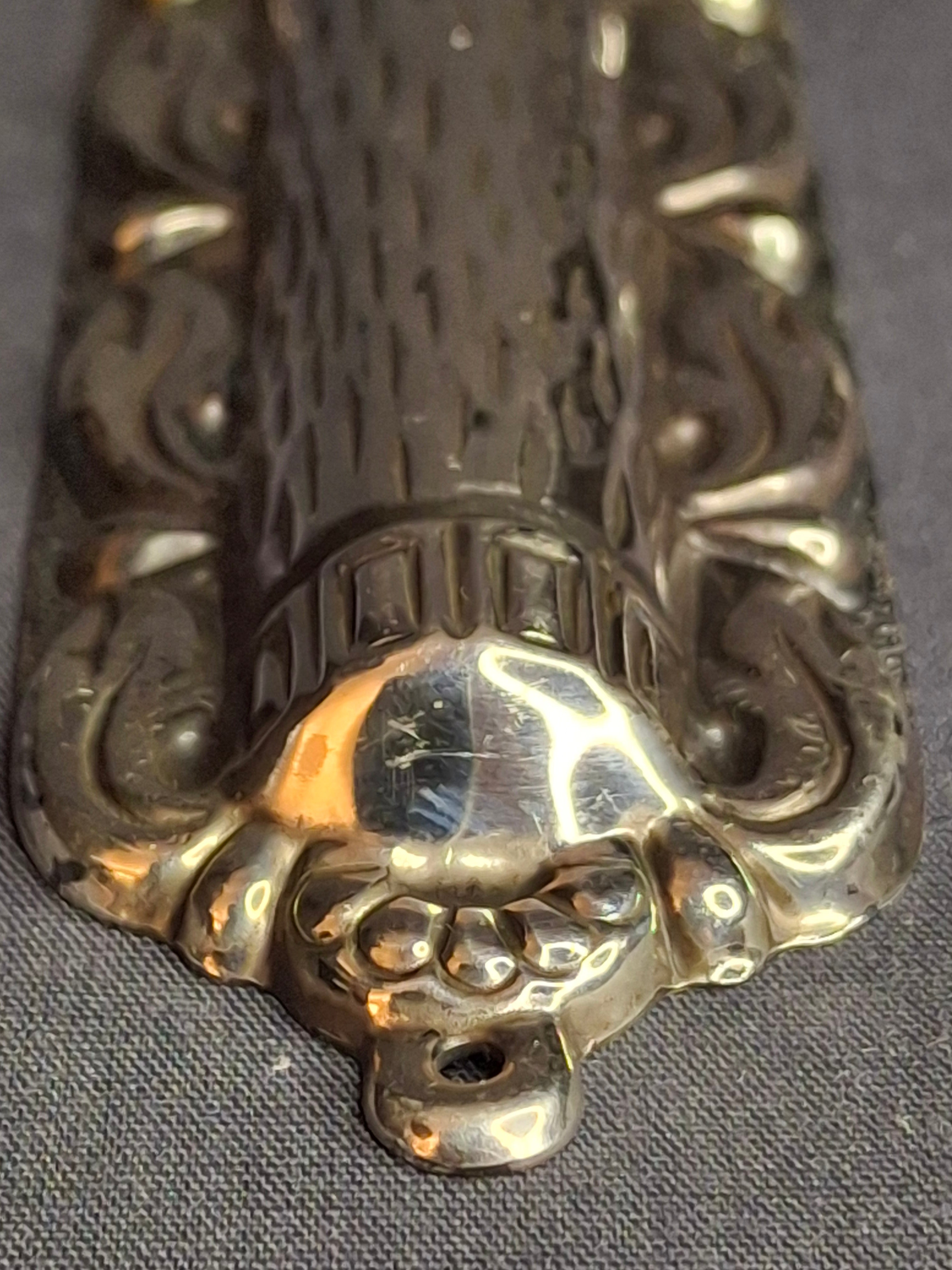 Sterling Silver 925 Repousse Mezuzah Case 6" Bark & Scrollwork
