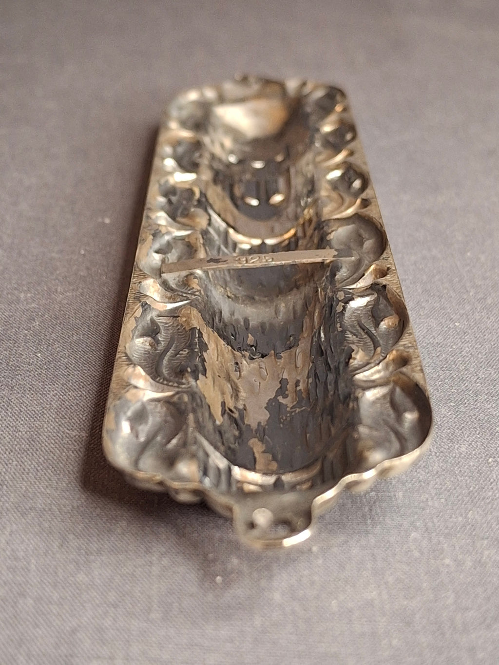 Sterling Silver 925 Repousse Mezuzah Case 6" Bark & Scrollwork