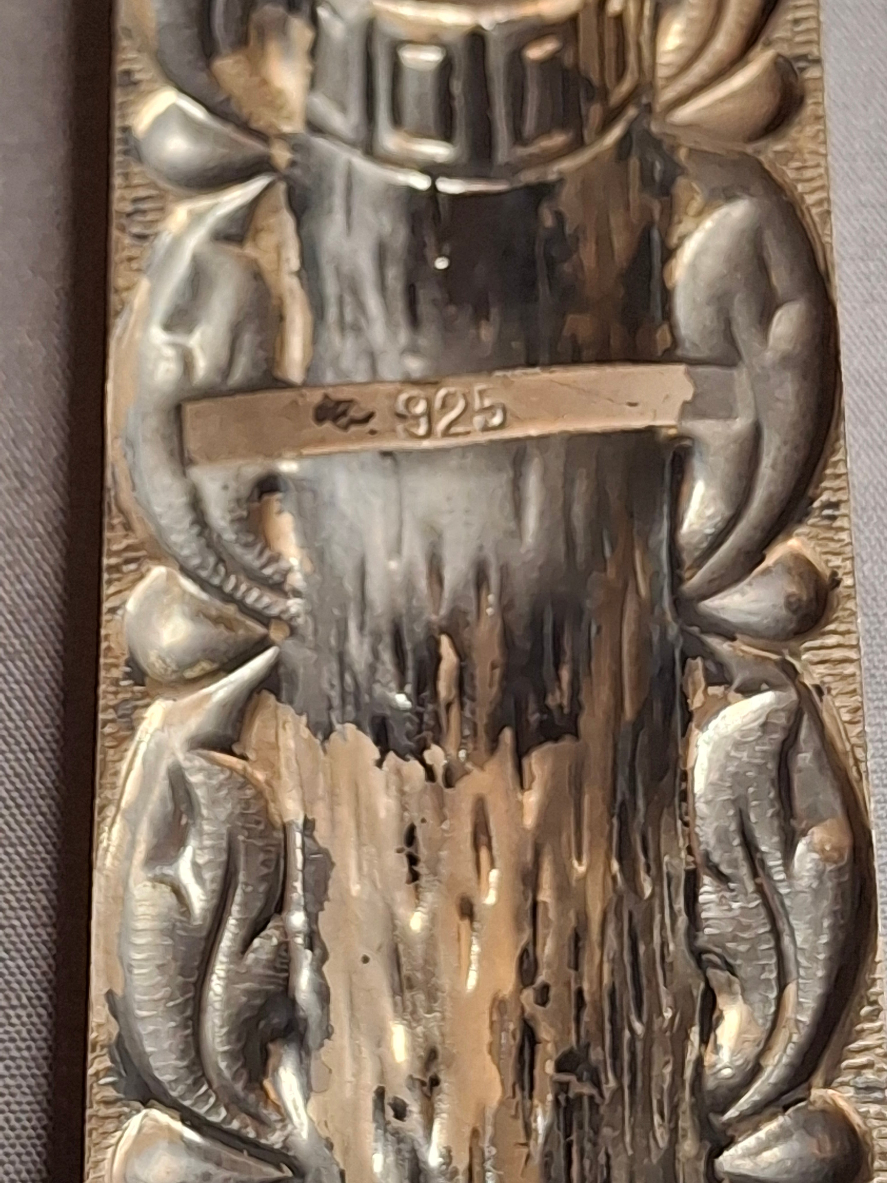 Sterling Silver 925 Repousse Mezuzah Case 6" Bark & Scrollwork