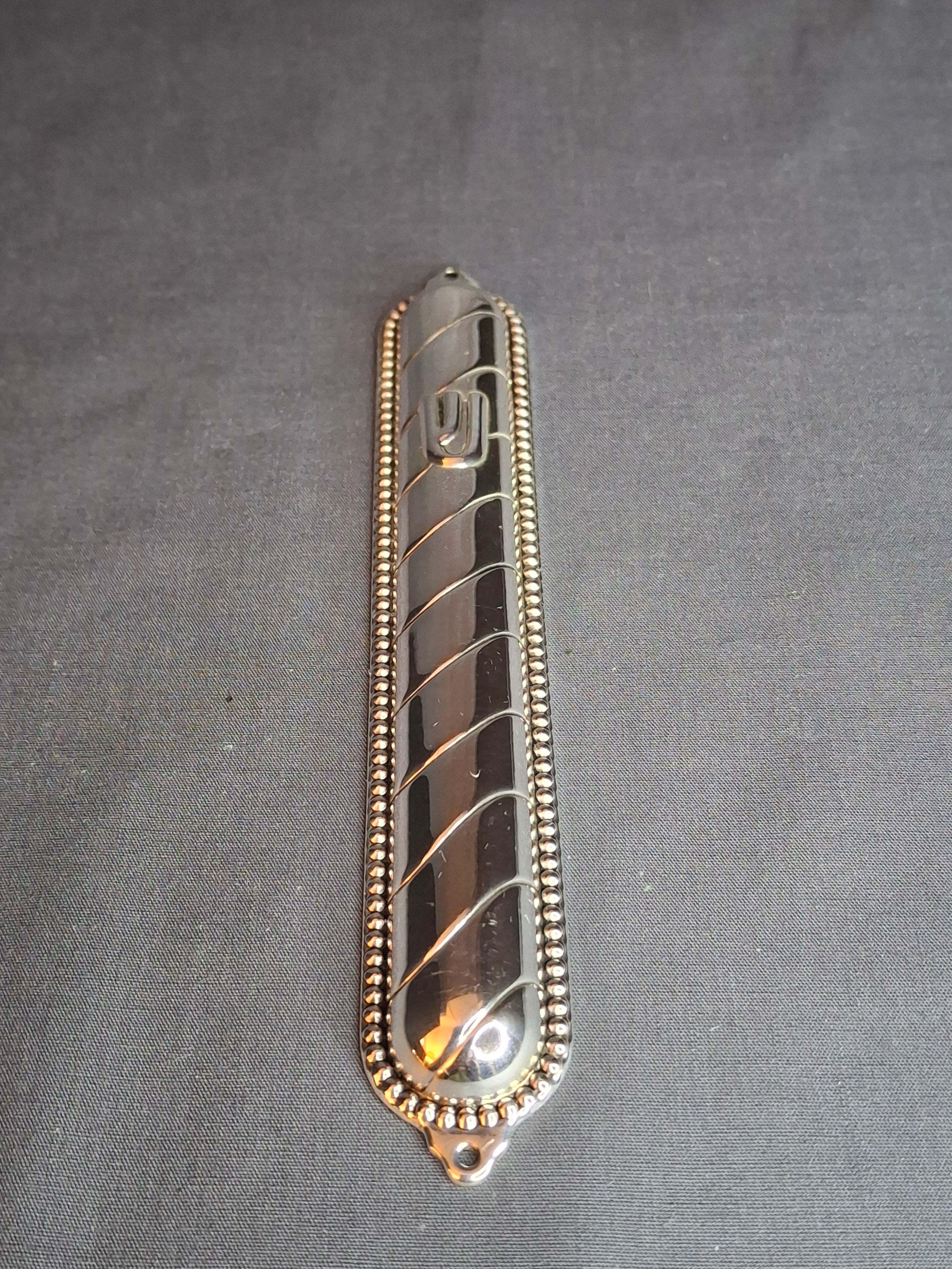 Vintage Masorett Israel Sterling Silver 925 Mezuzah Case Diagonal Ribbed Beaded