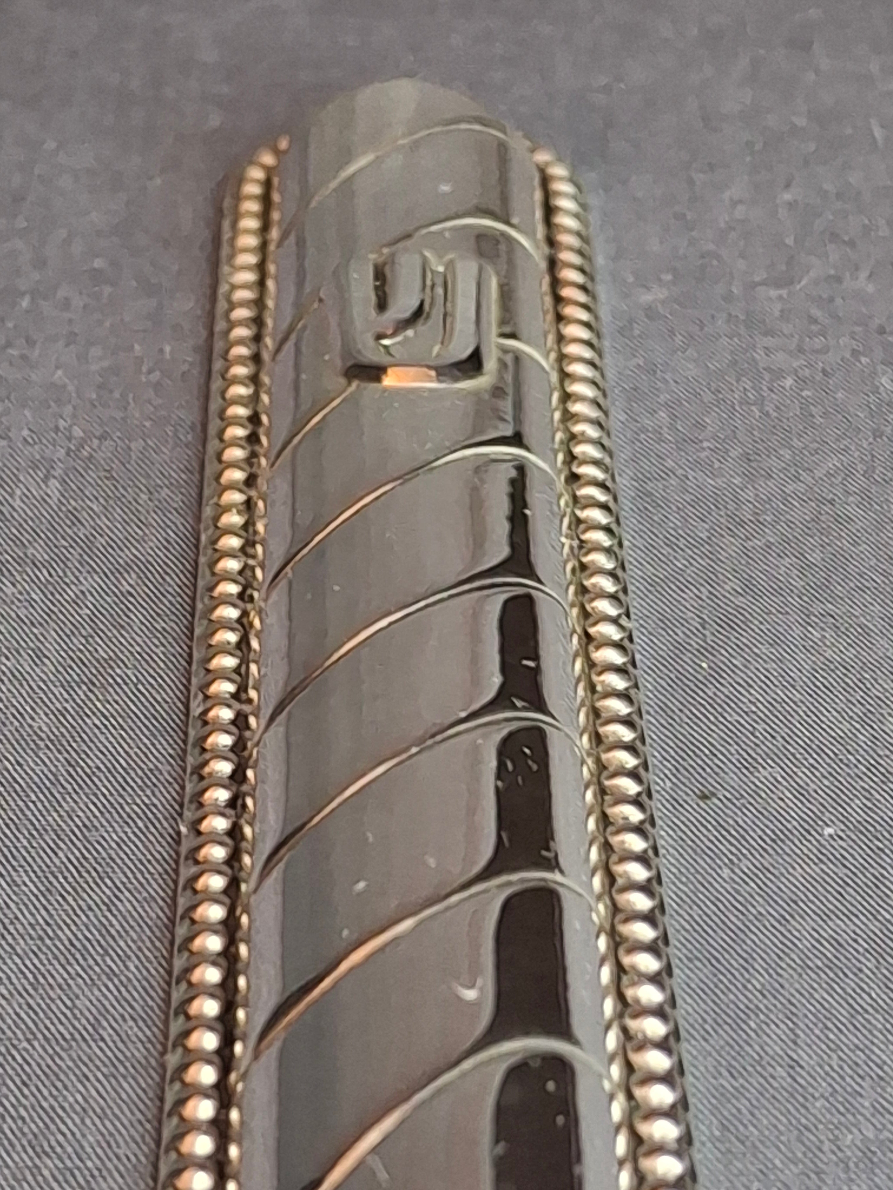 Vintage Masorett Israel Sterling Silver 925 Mezuzah Case Diagonal Ribbed Beaded