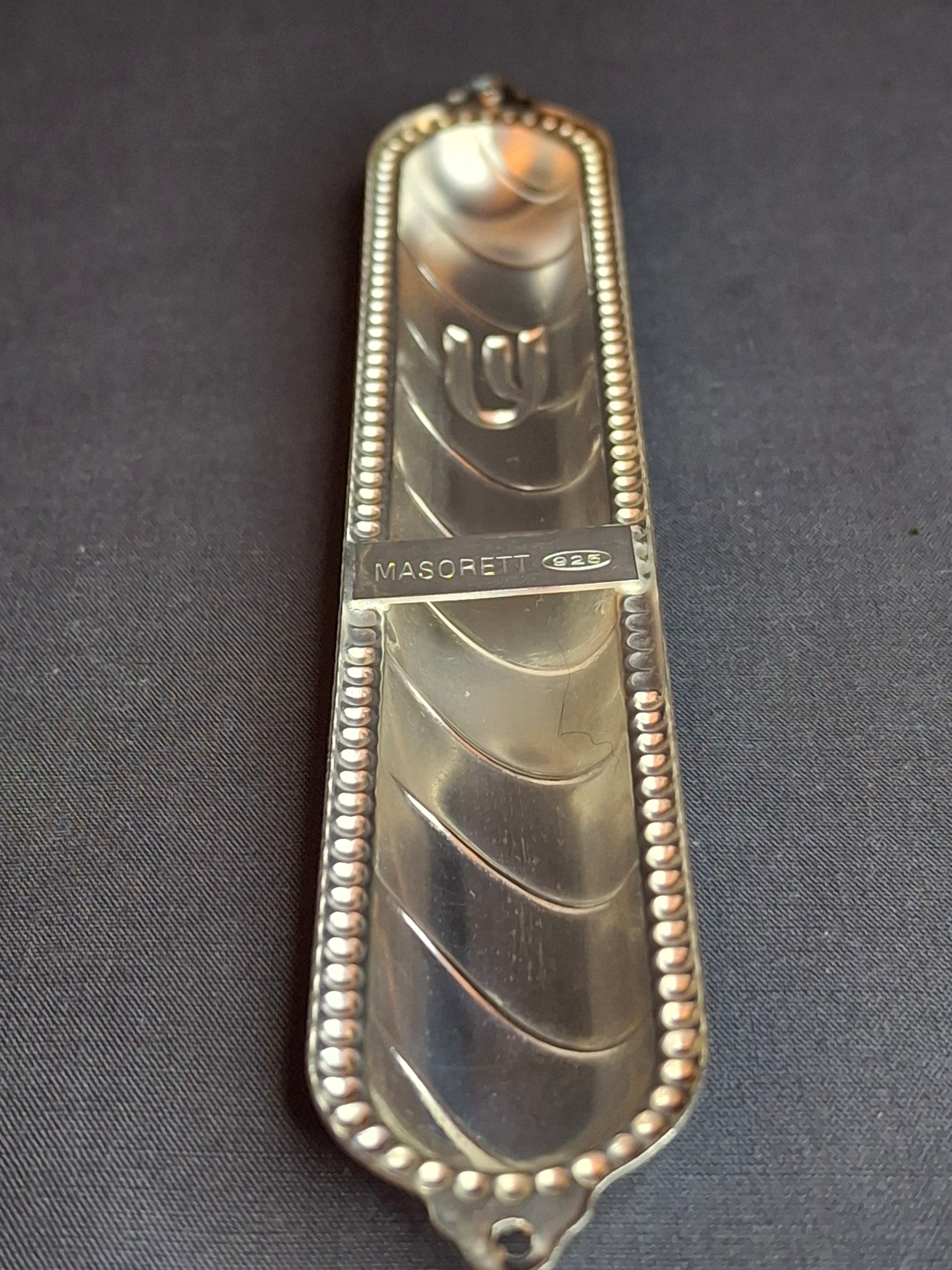 Vintage Masorett Israel Sterling Silver 925 Mezuzah Case Diagonal Ribbed Beaded