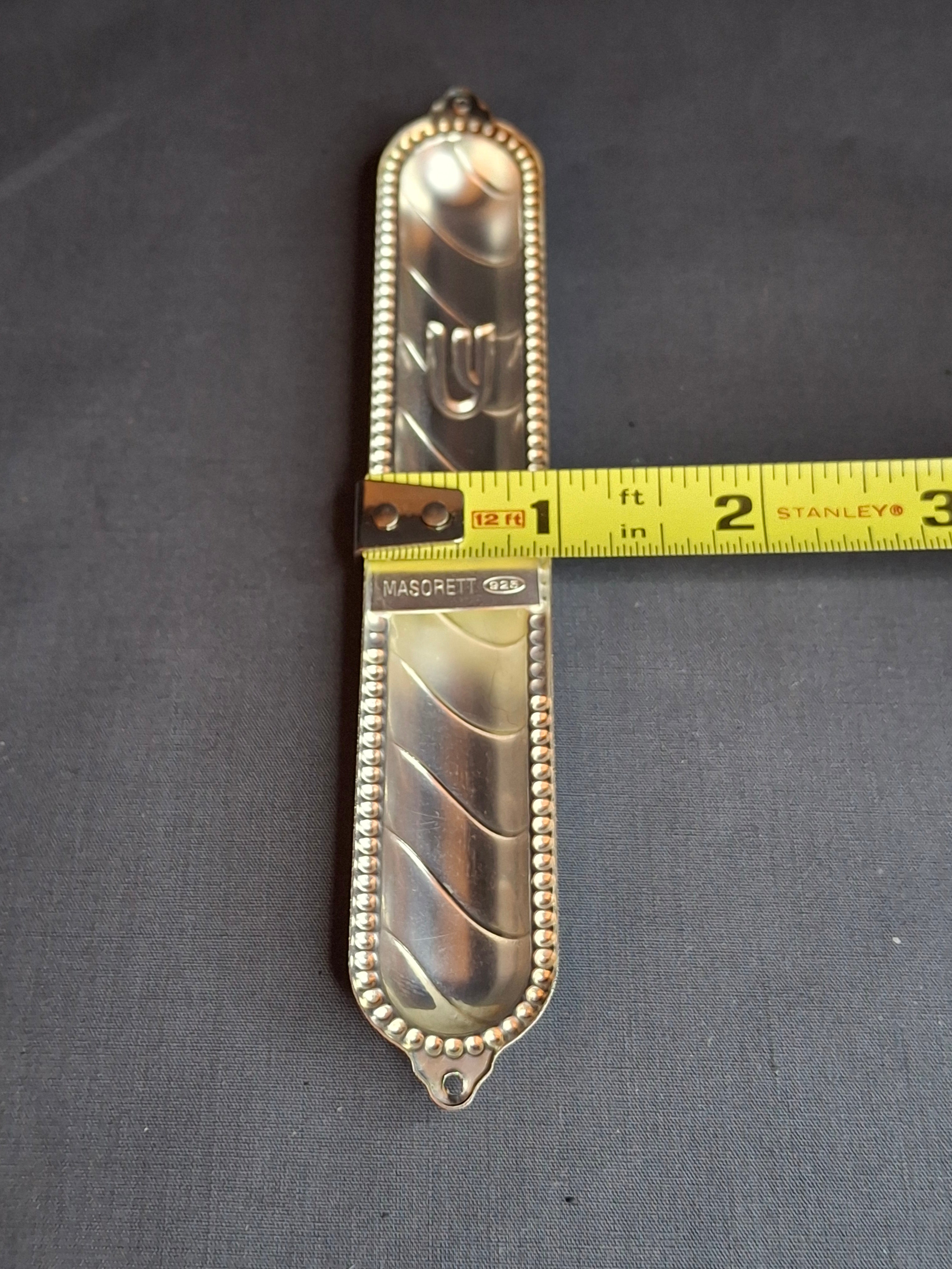 Vintage Masorett Israel Sterling Silver 925 Mezuzah Case Diagonal Ribbed Beaded