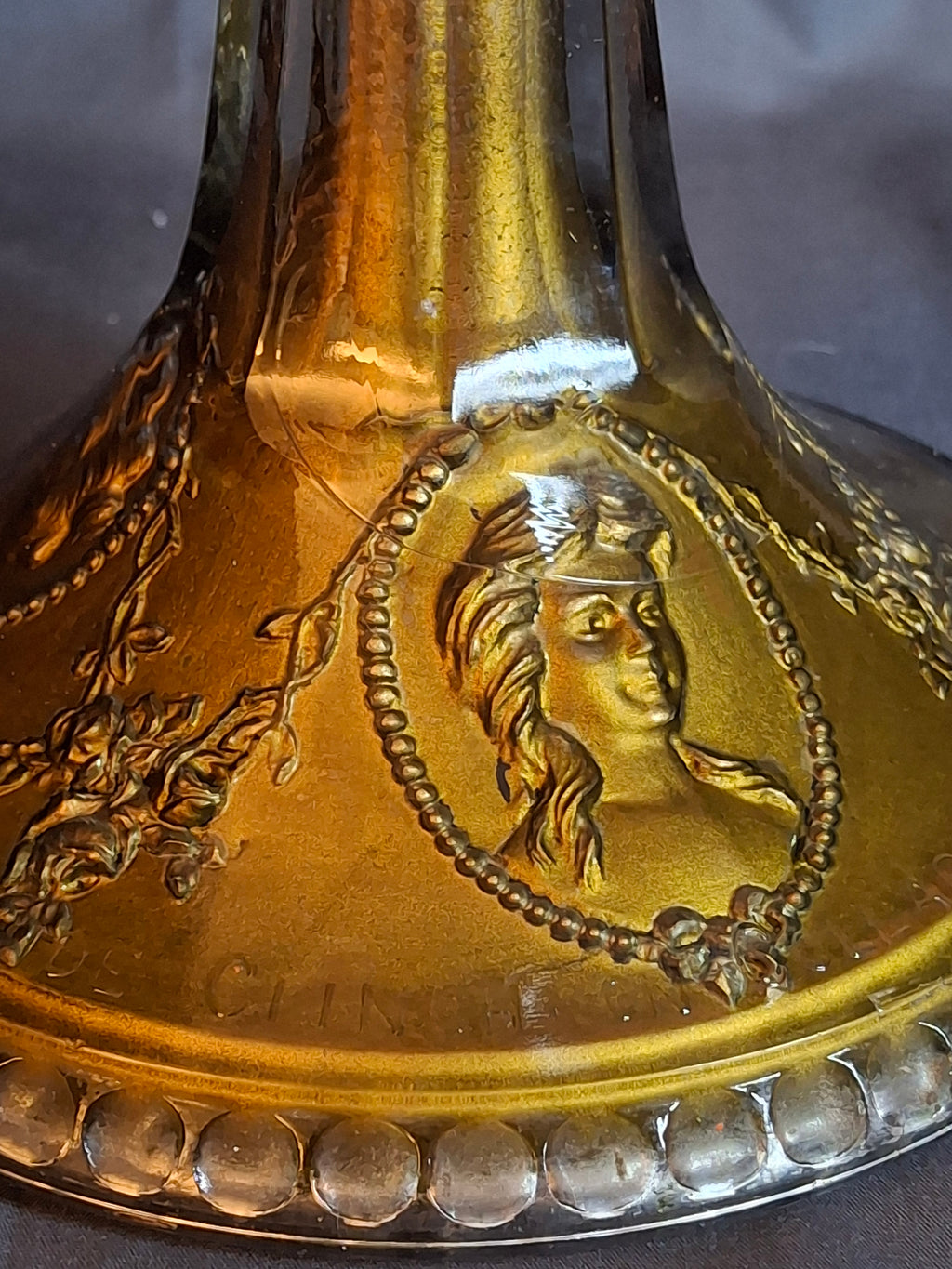 Antique EAPG Riverside Glass No. 423 Empress Kerosene Lamp Gold Intaglio Base 10.75" c. 1894