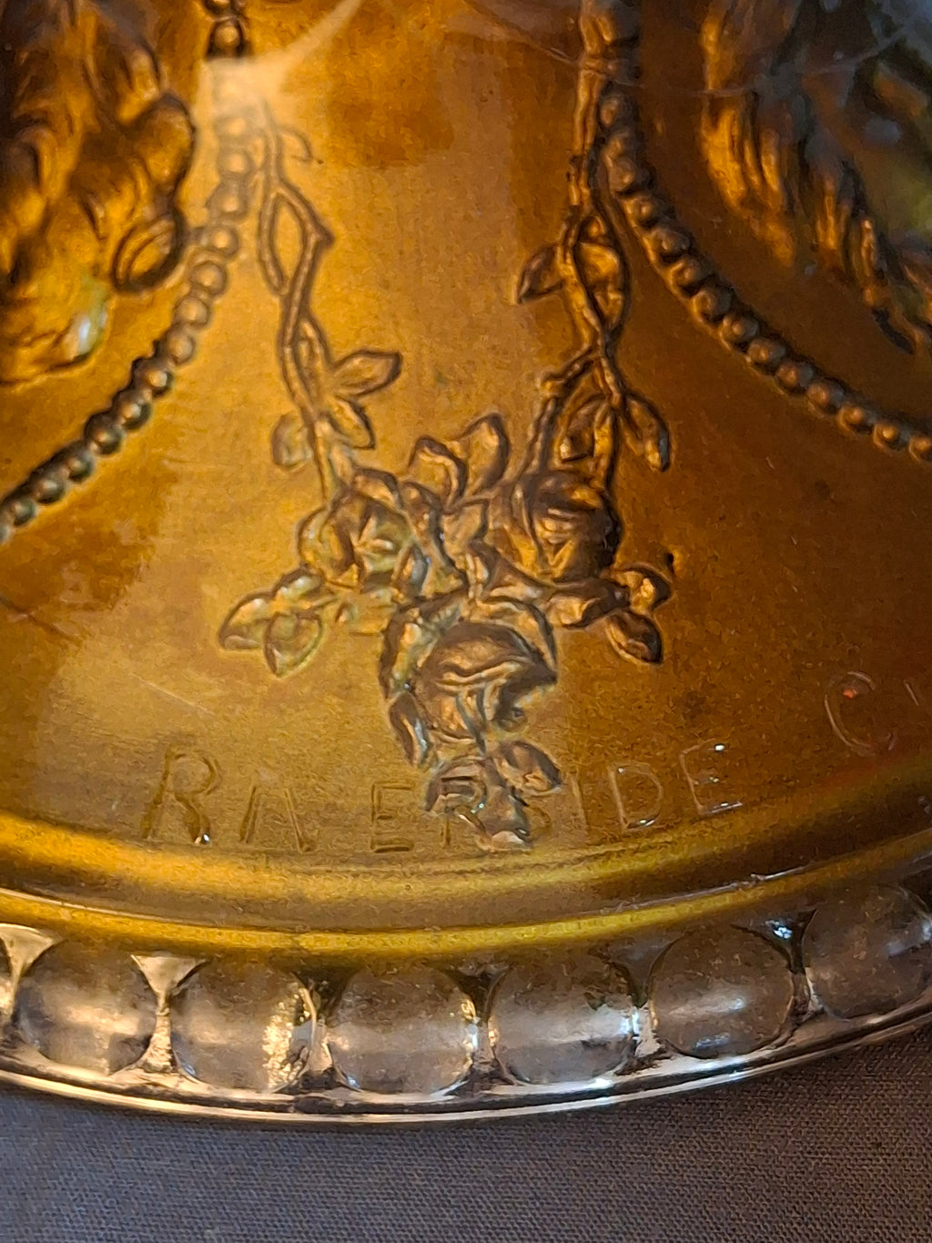 Antique EAPG Riverside Glass No. 423 Empress Kerosene Lamp Gold Intaglio Base 10.75" c. 1894
