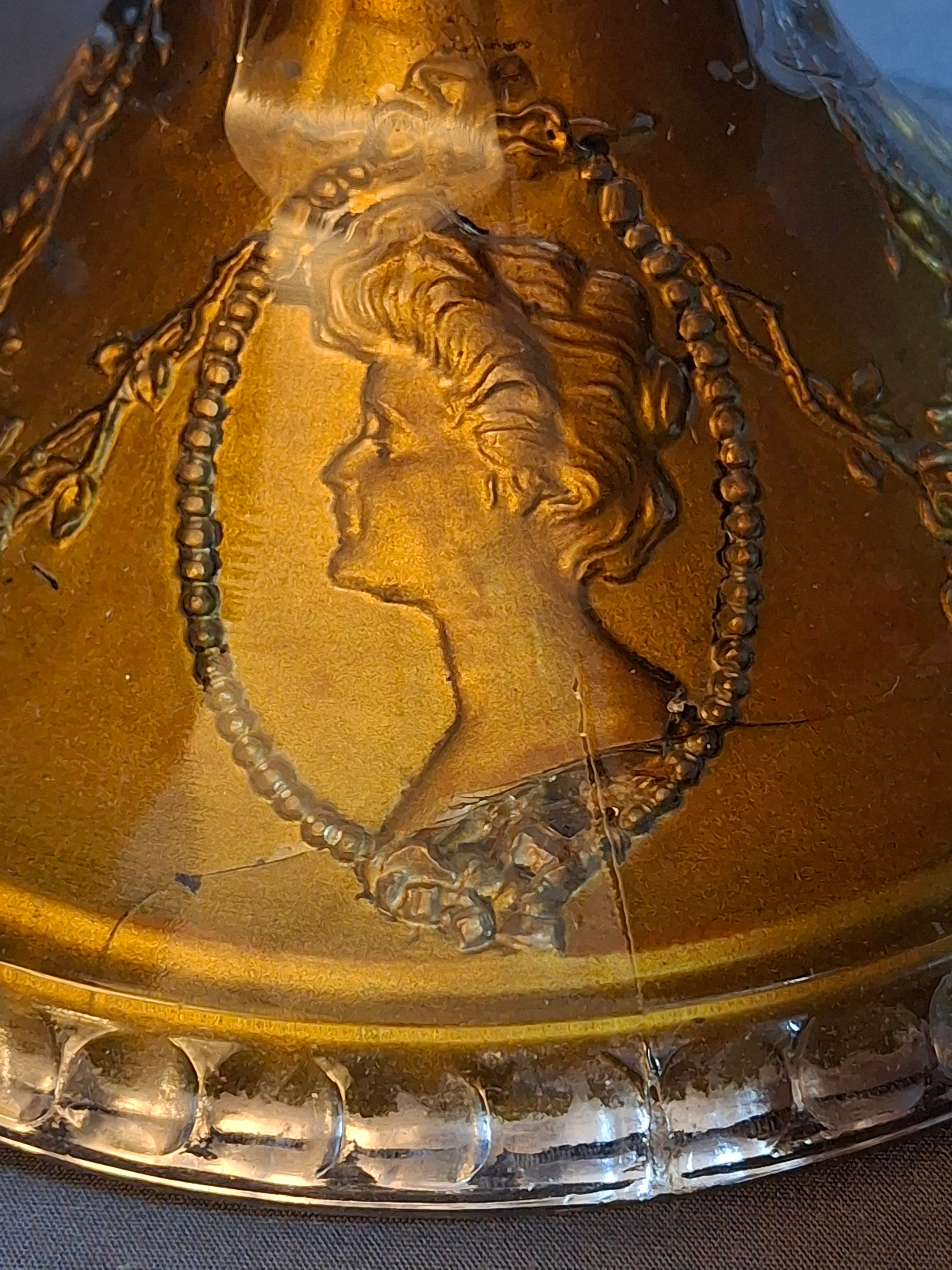 Antique EAPG Riverside Glass No. 423 Empress Kerosene Lamp Gold Intaglio Base 10.75" c. 1894