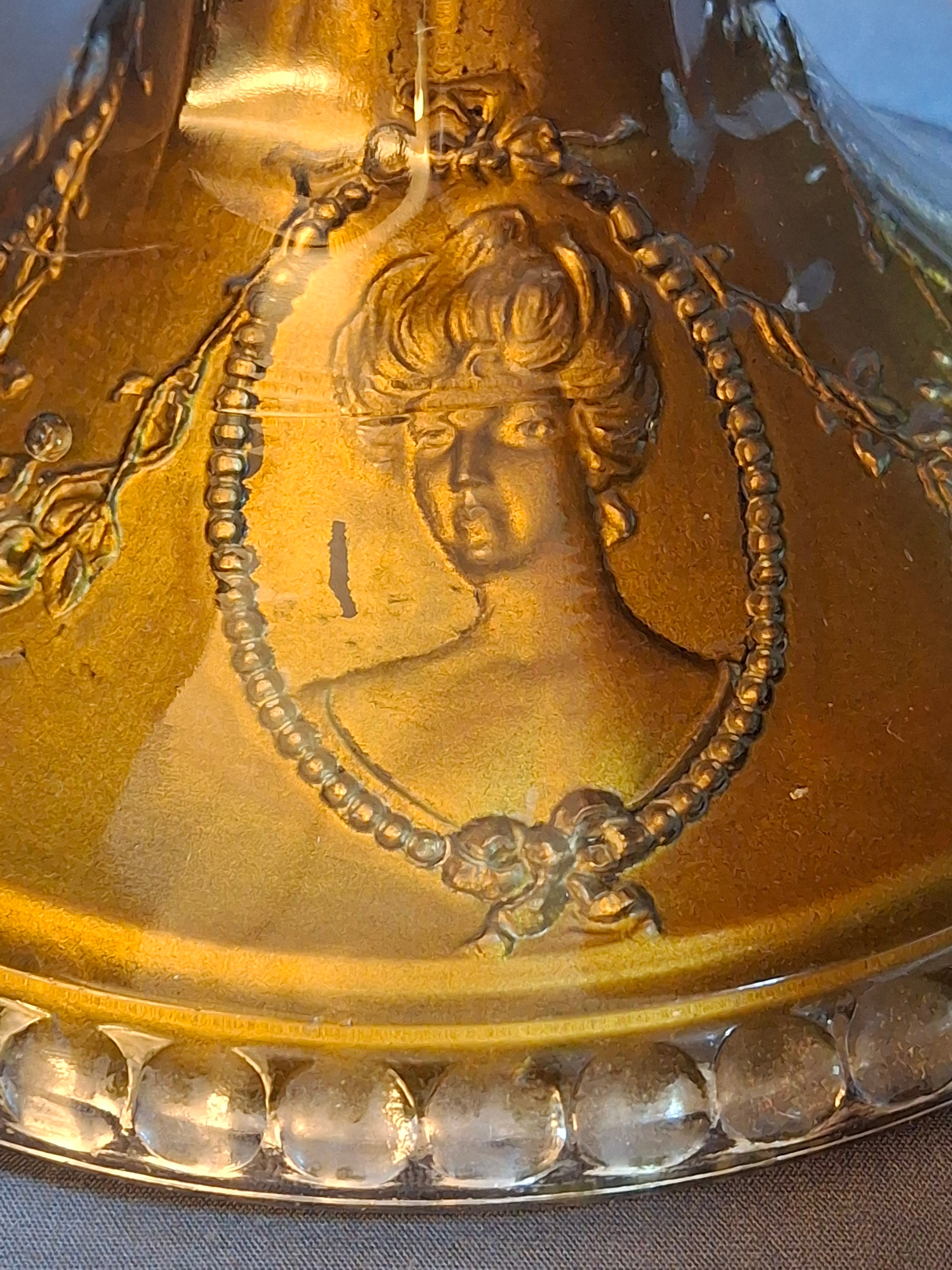Antique EAPG Riverside Glass No. 423 Empress Kerosene Lamp Gold Intaglio Base 10.75" c. 1894