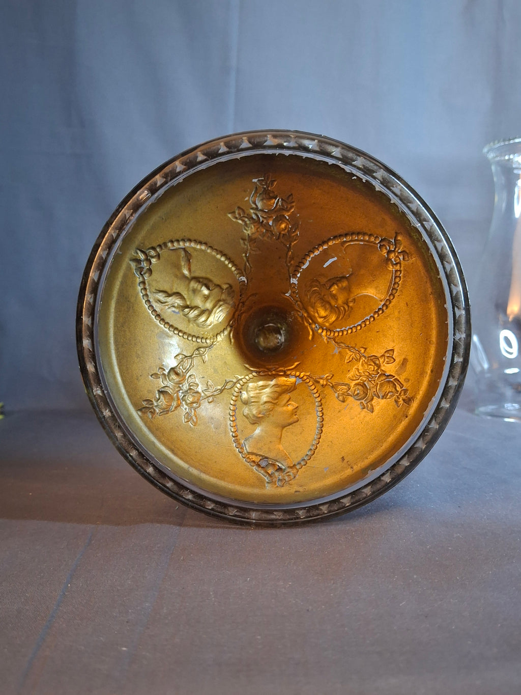 Antique EAPG Riverside Glass No. 423 Empress Kerosene Lamp Gold Intaglio Base 10.75" c. 1894
