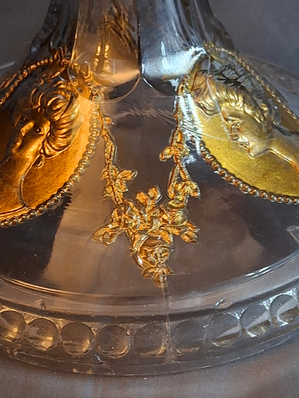 Antique EAPG Riverside Glass No. 423 Empress Kerosene Lamp Gold Intaglio Base 11.75" c.1894