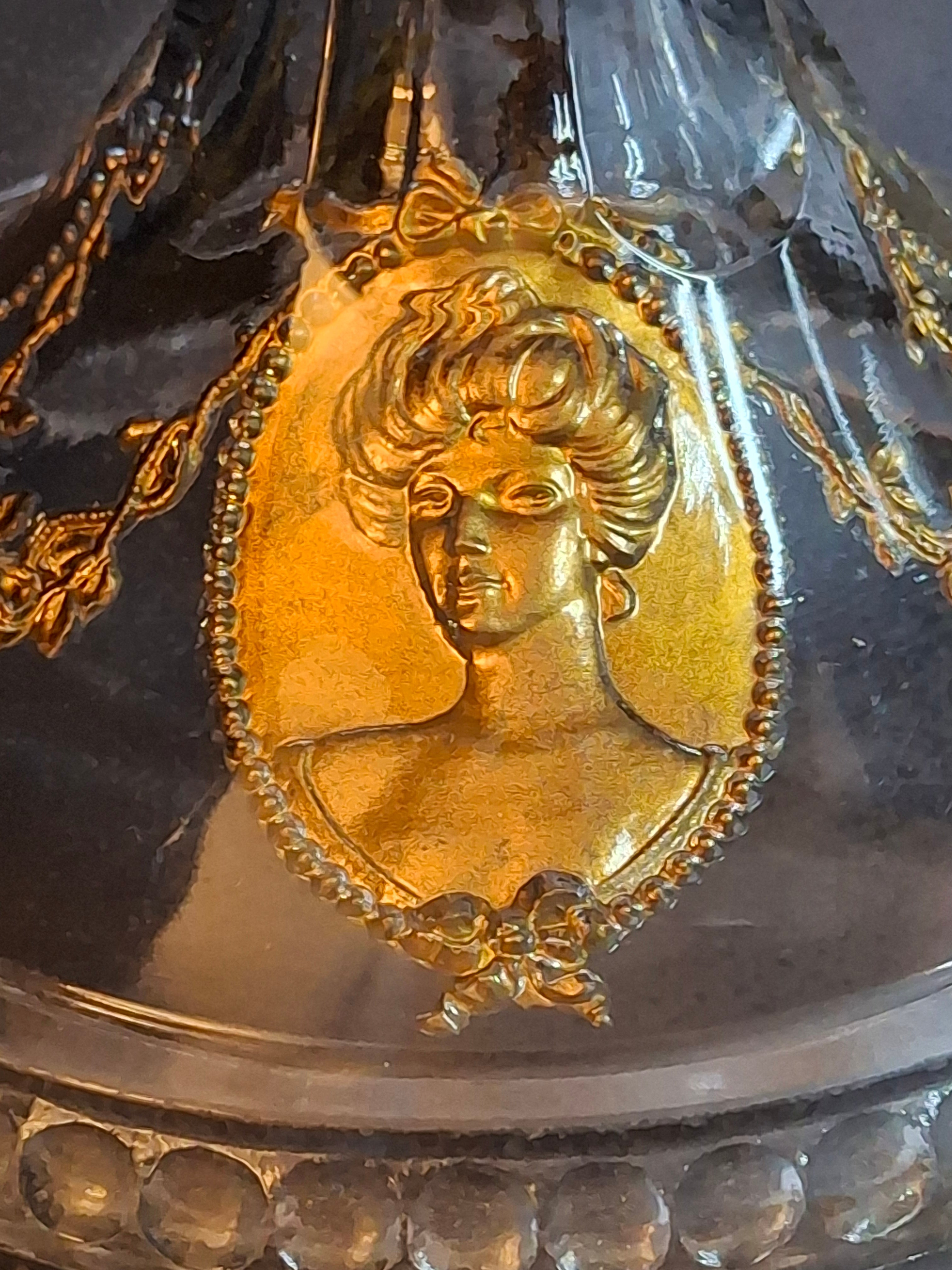 Antique EAPG Riverside Glass No. 423 Empress Kerosene Lamp Gold Intaglio Base 11.75" c.1894