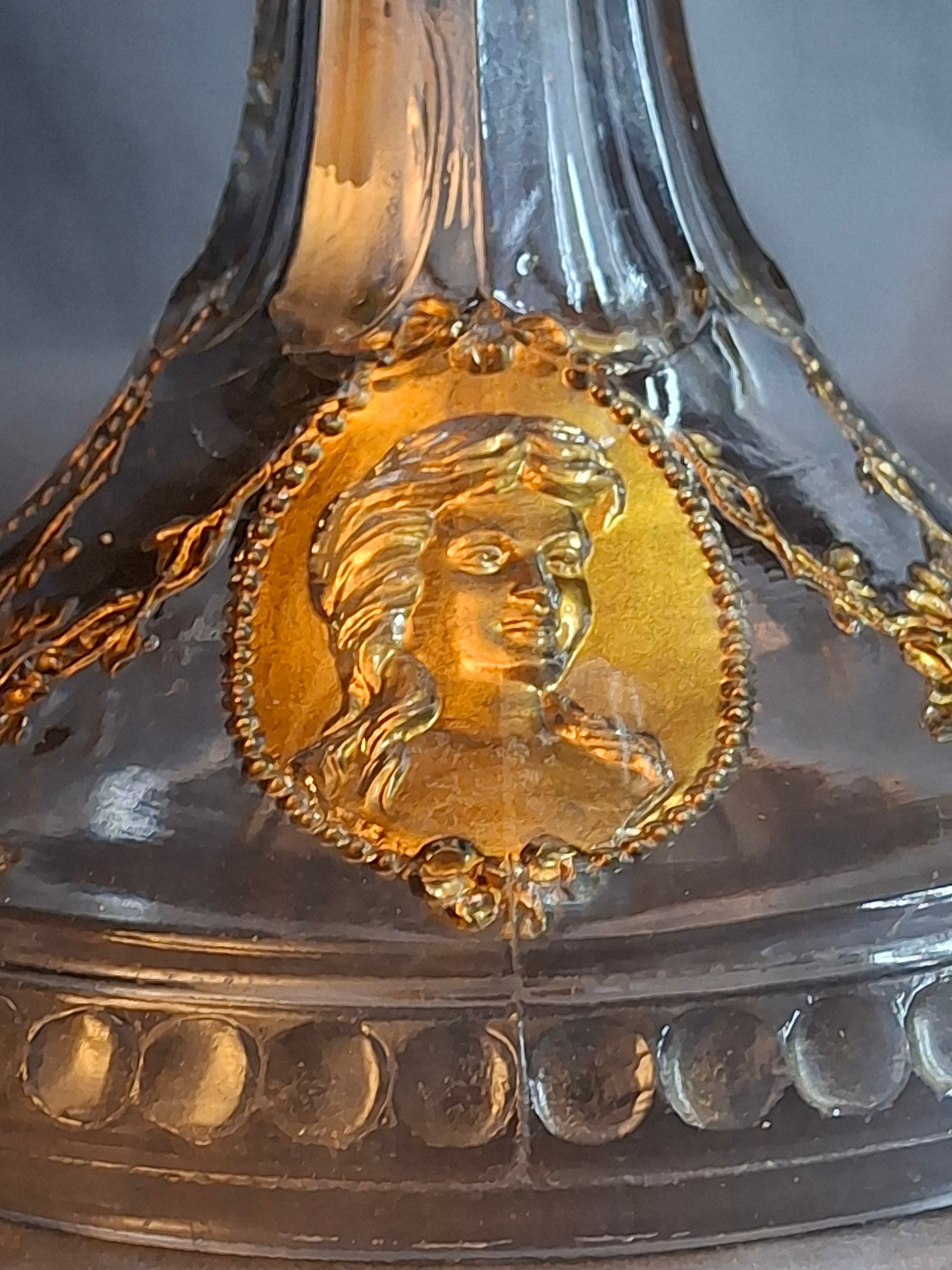 Antique EAPG Riverside Glass No. 423 Empress Kerosene Lamp Gold Intaglio Base 11.75" c.1894