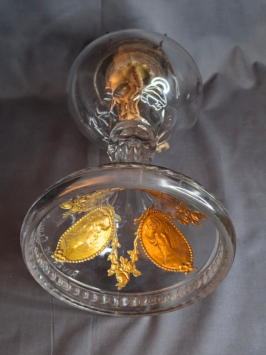 Antique EAPG Riverside Glass No. 423 Empress Kerosene Lamp Gold Intaglio Base 11.75" c.1894