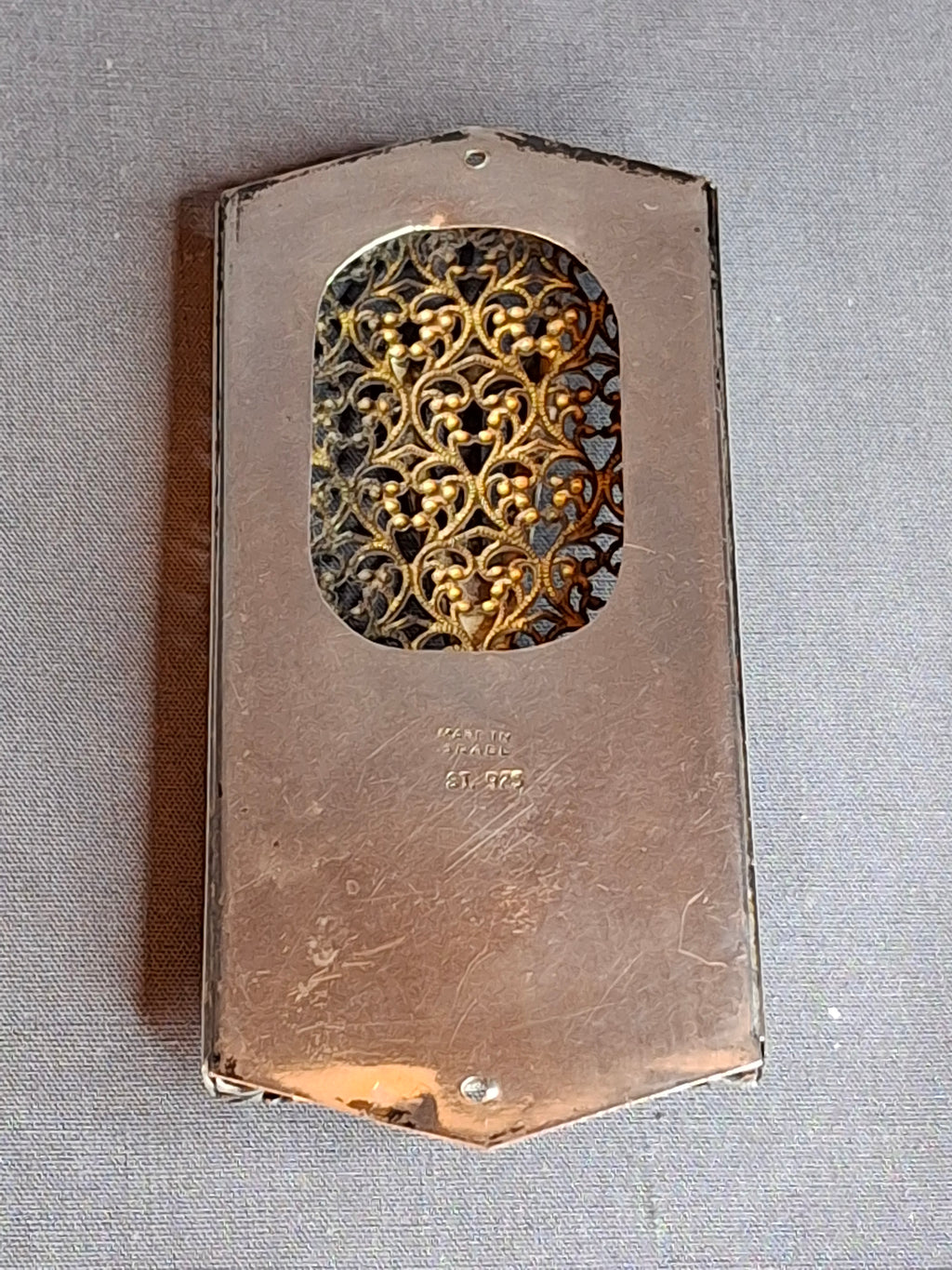 Vintage Israel Sterling Silver 925 Filigree Mezuzah Case Tiger's Eye Stone Judaica
