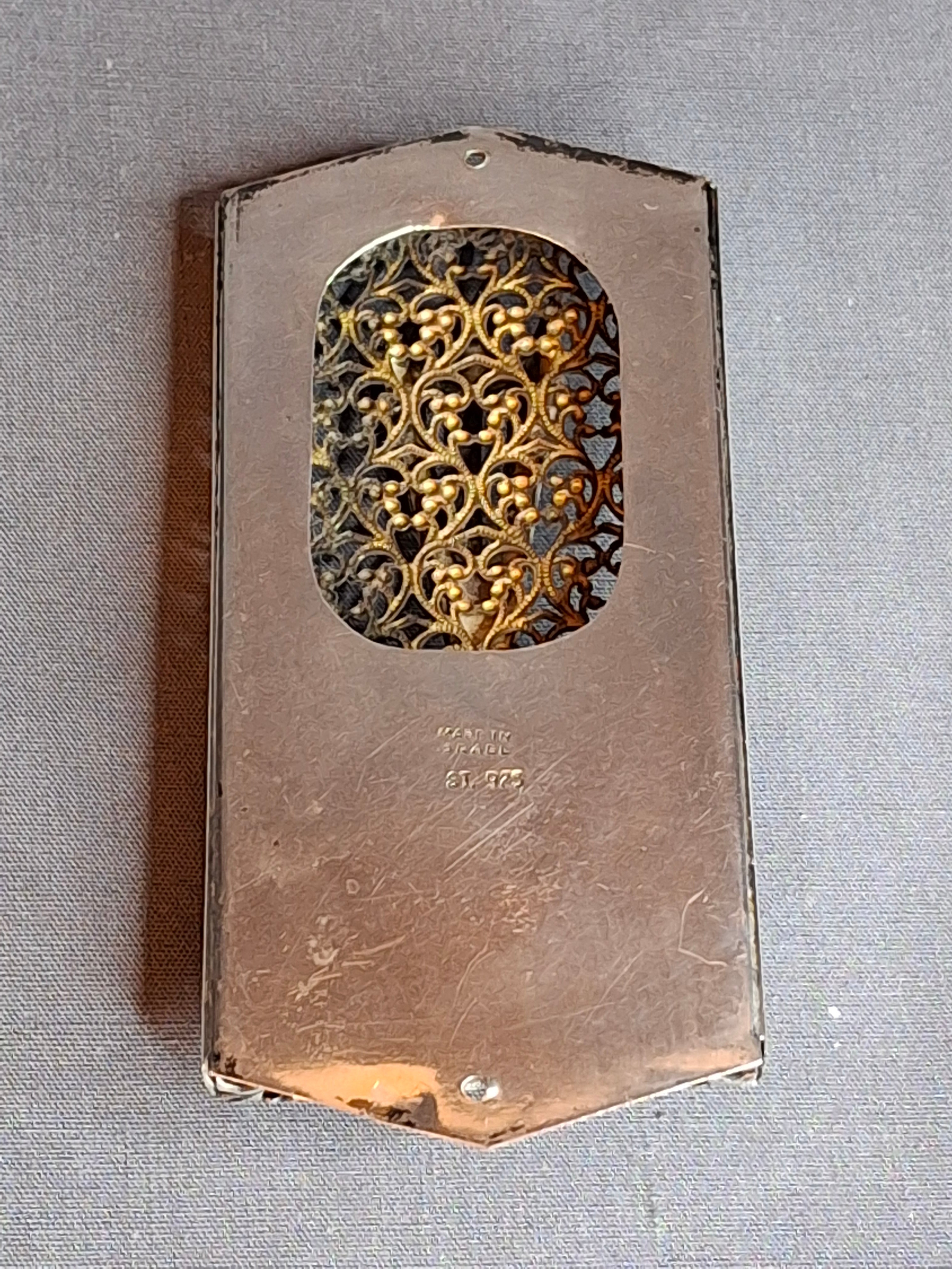 Vintage Israel Sterling Silver 925 Filigree Mezuzah Case Tiger's Eye Stone Judaica