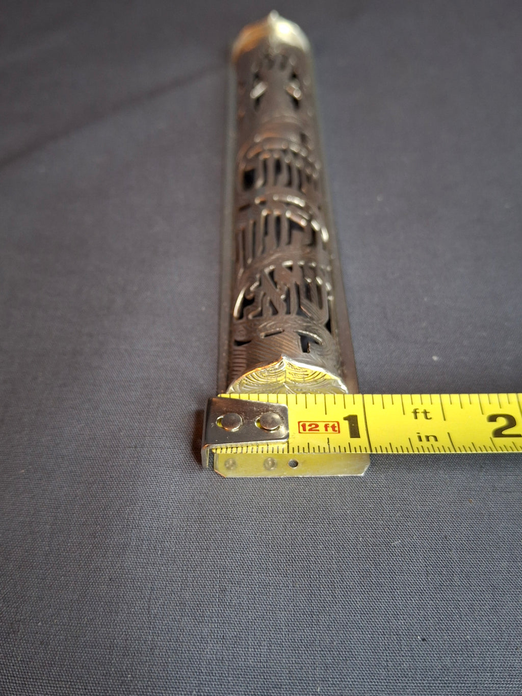 Vintage Netafim Israel Sterling Silver Mezuzah Case Openwork Scrollwork Large 6"