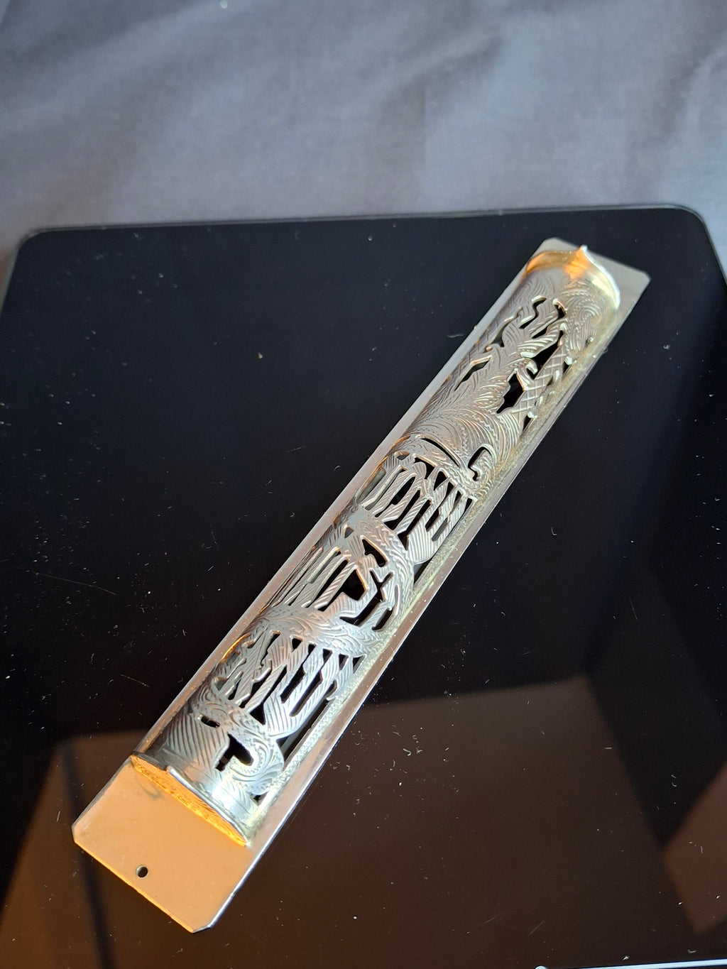 Vintage Netafim Israel Sterling Silver Mezuzah Case Openwork Scrollwork Large 6"