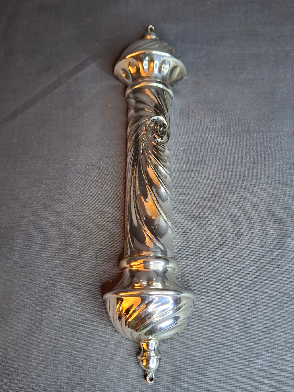 Vintage HAZORFIM Israel 925 Sterling Silver MEZUZAH Case, Spiral Swirl Repousse
