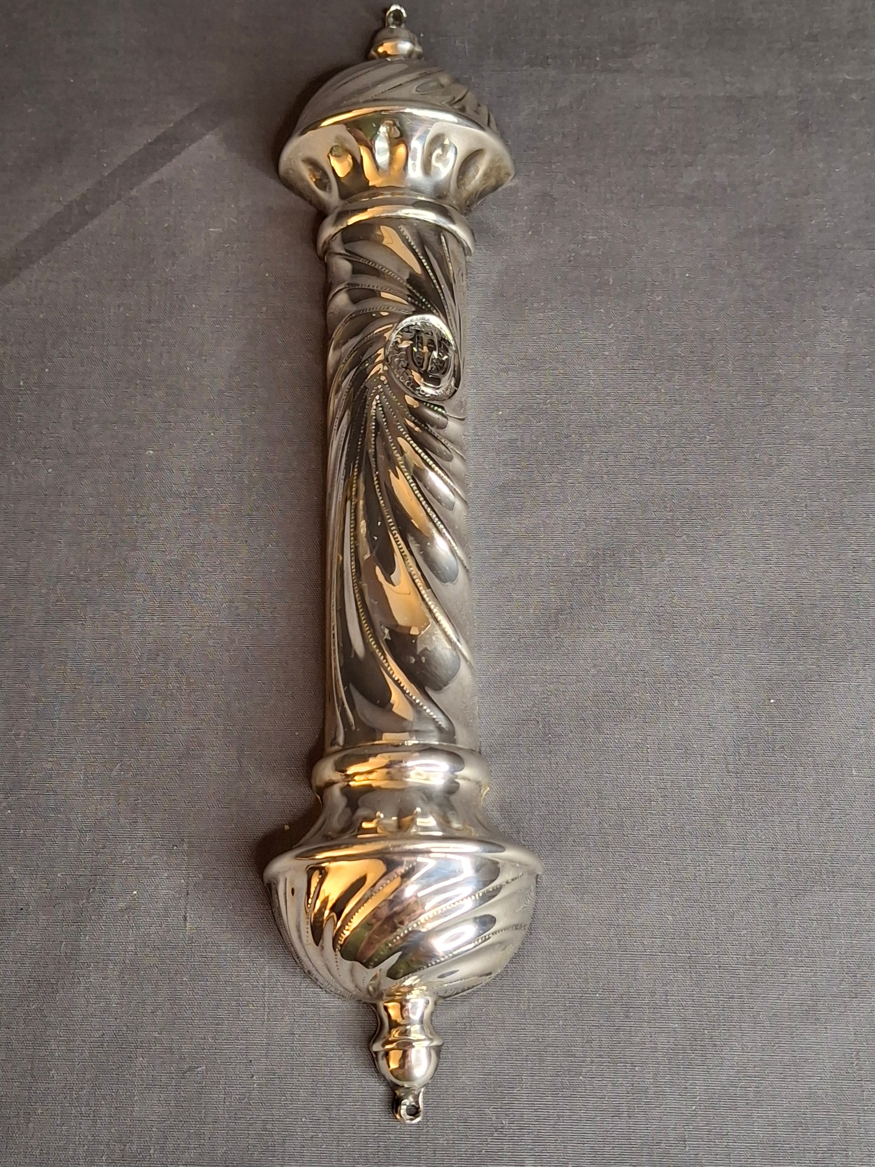 Vintage HAZORFIM Israel 925 Sterling Silver MEZUZAH Case, Spiral Swirl Repousse