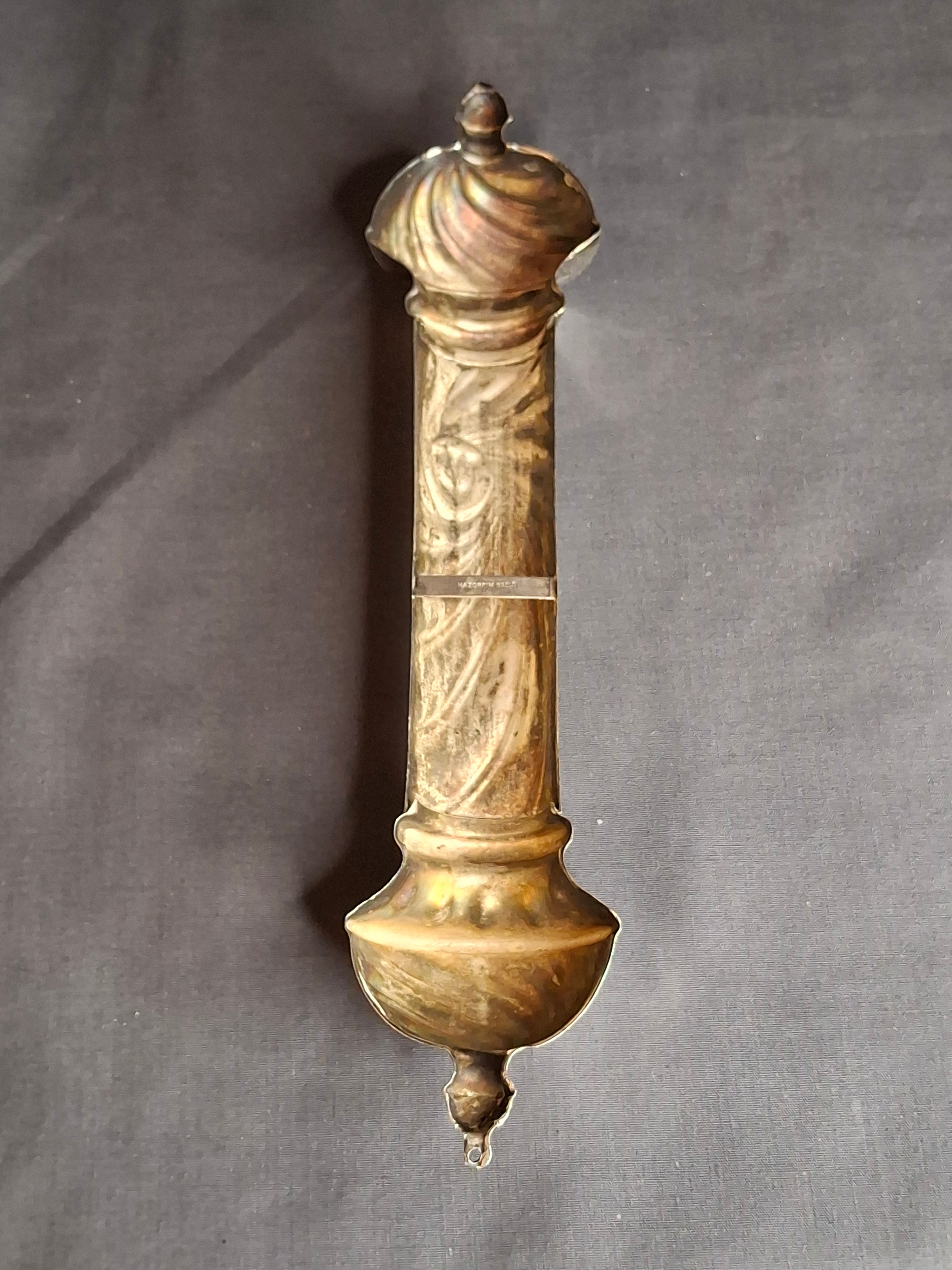 Vintage HAZORFIM Israel 925 Sterling Silver MEZUZAH Case, Spiral Swirl Repousse