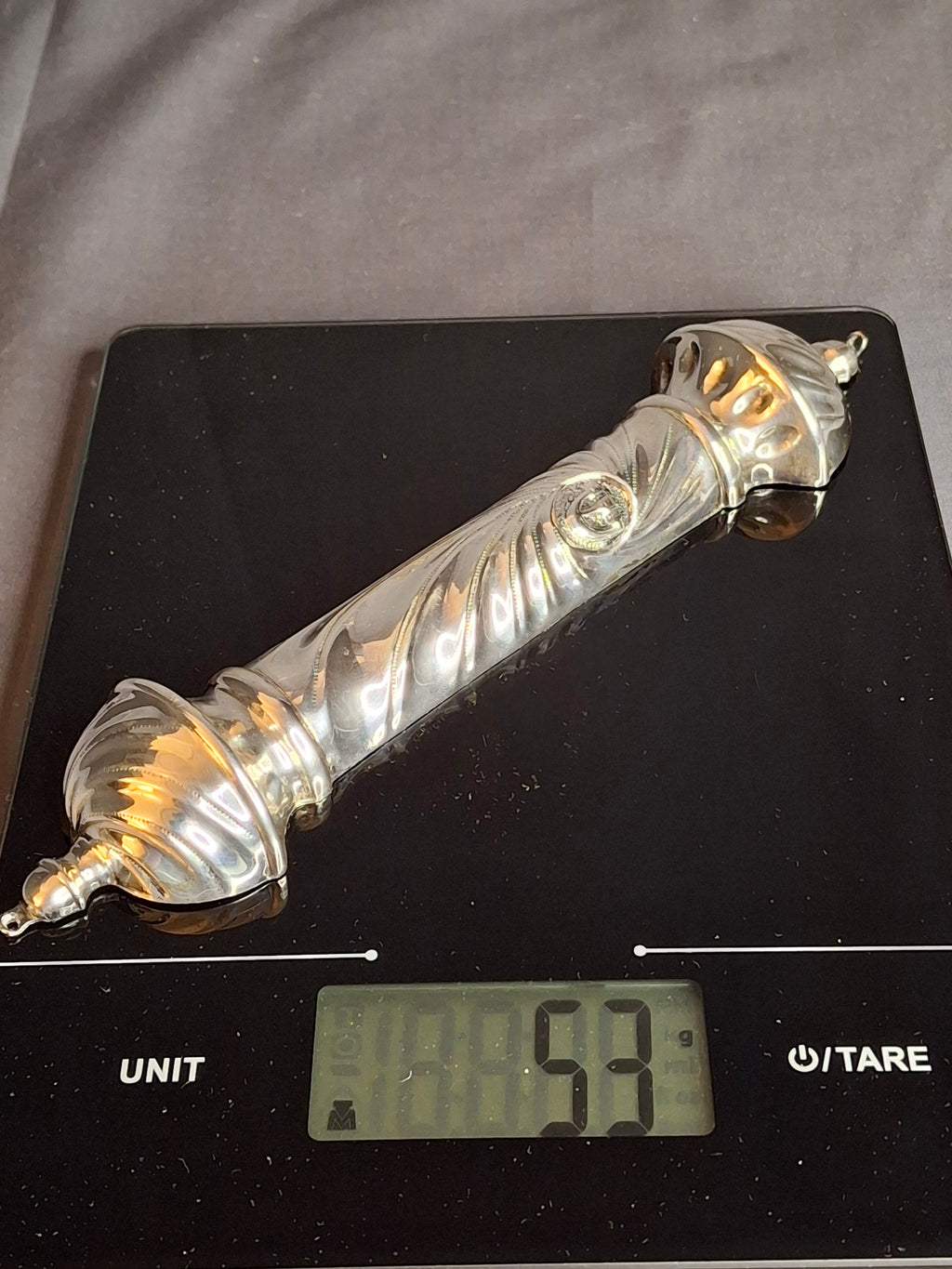 Vintage HAZORFIM Israel 925 Sterling Silver MEZUZAH Case, Spiral Swirl Repousse