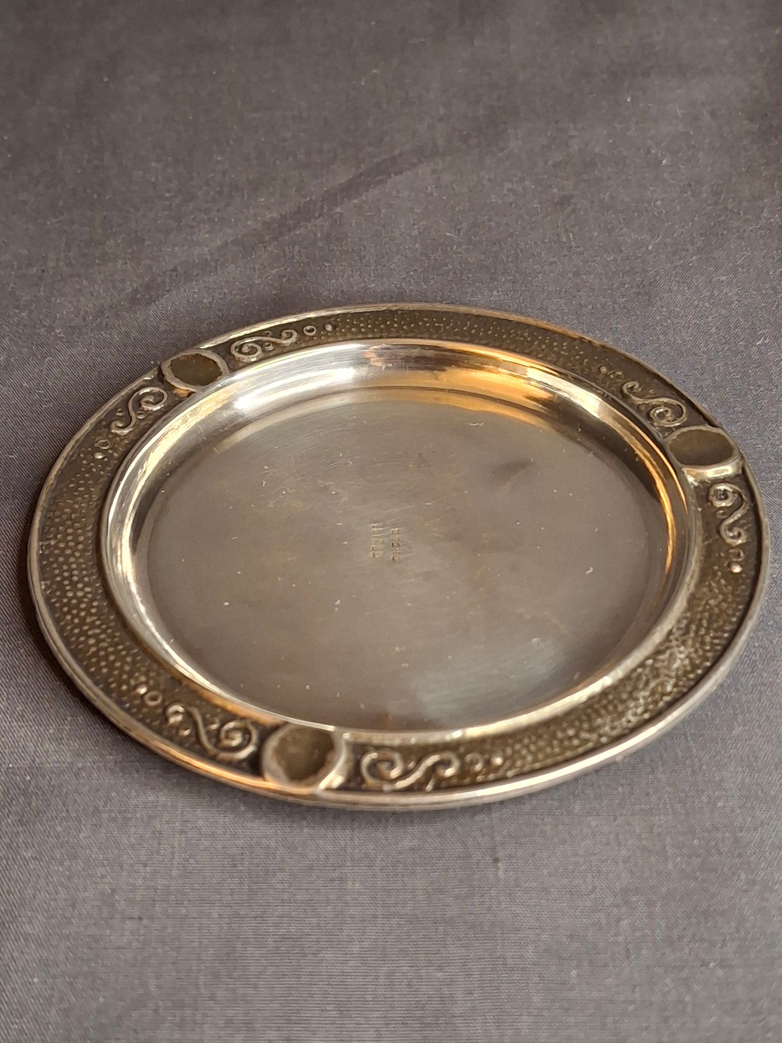 Antique Bezalel Jerusalem Sterling Silver Kiddush Cup Saucer Plate Judaica 925