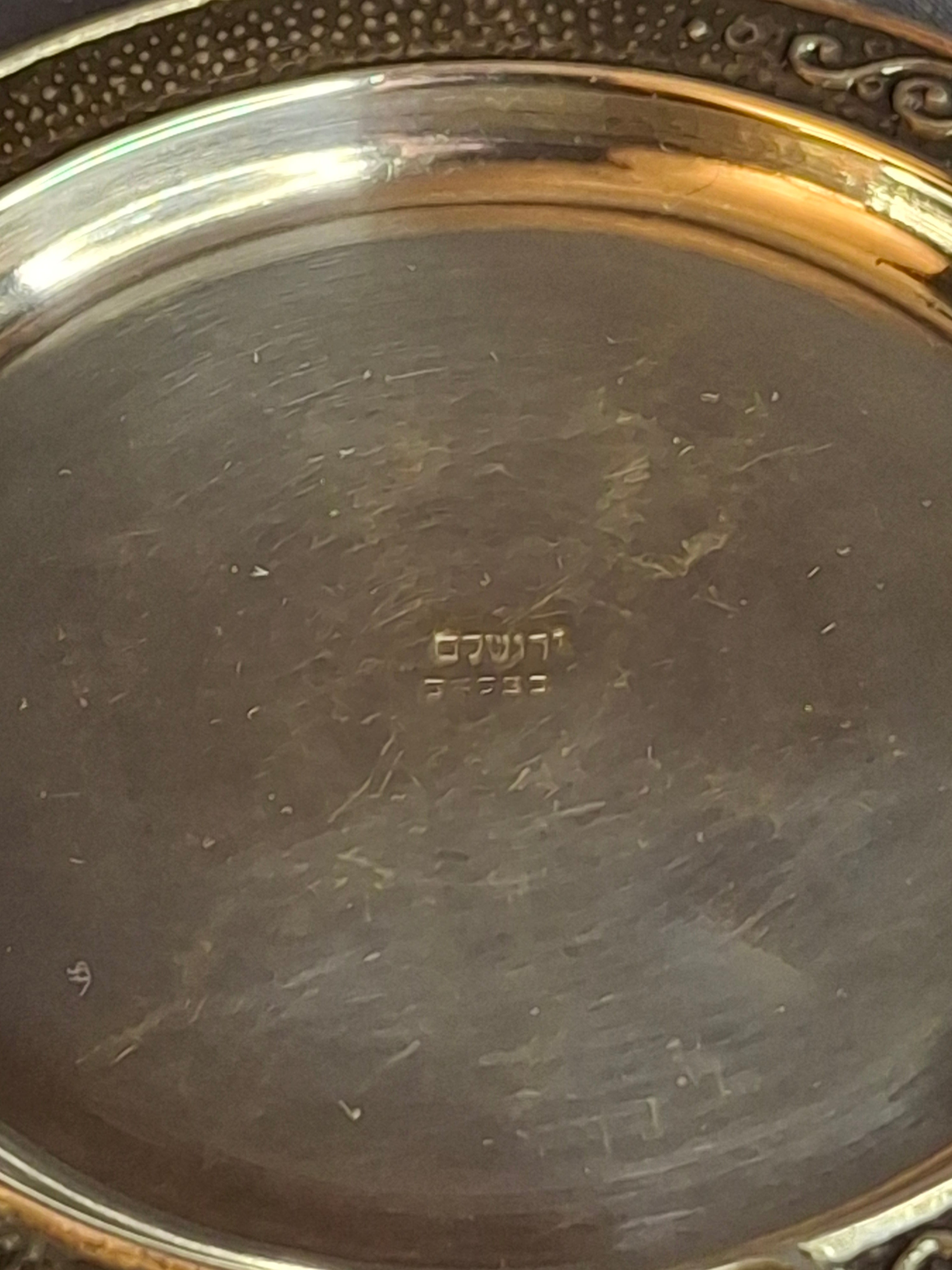 Antique Bezalel Jerusalem Sterling Silver Kiddush Cup Saucer Plate Judaica 925