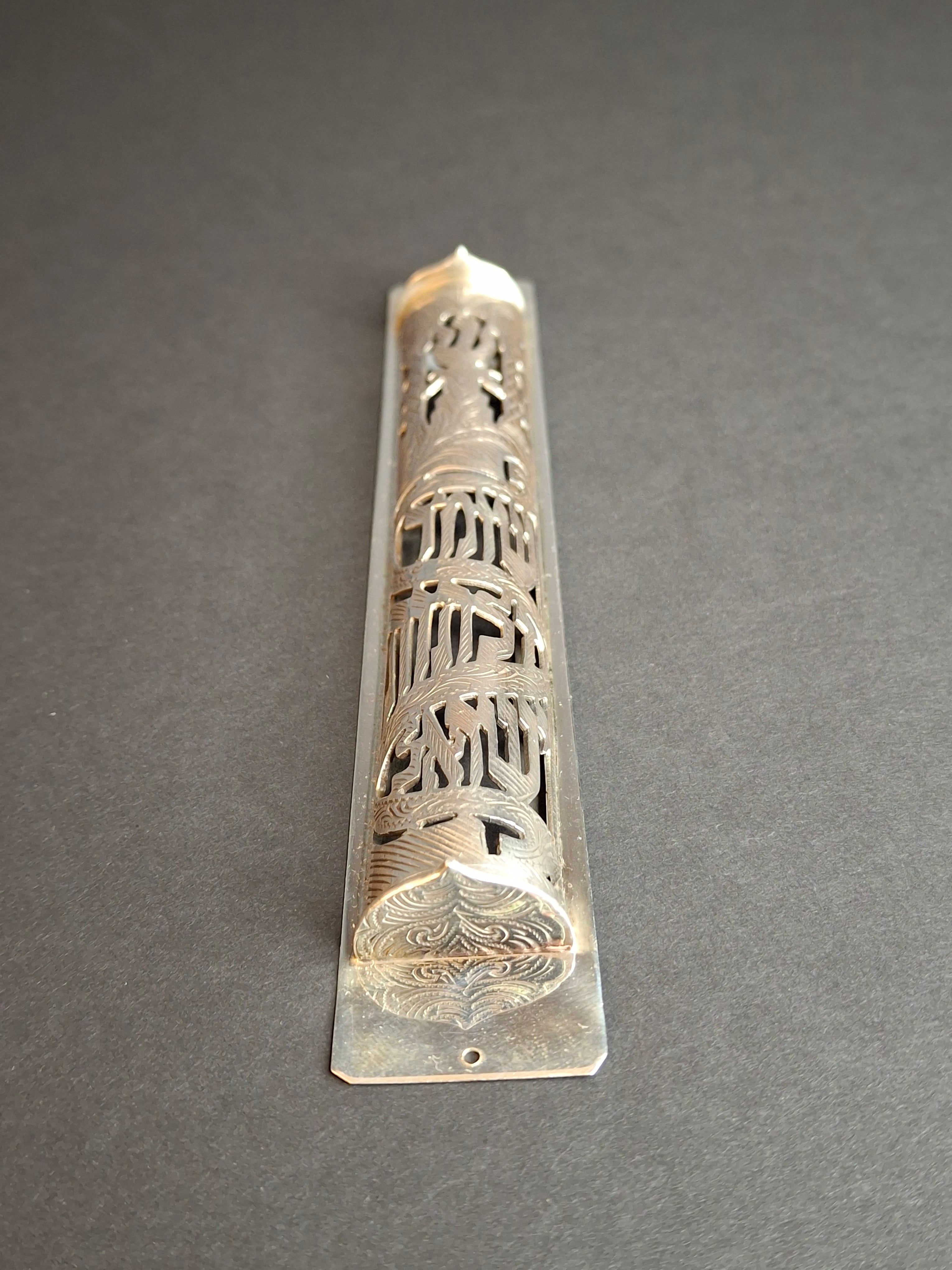 Vintage Netafim Israel Sterling Silver Mezuzah Case Openwork Scrollwork Large 6"