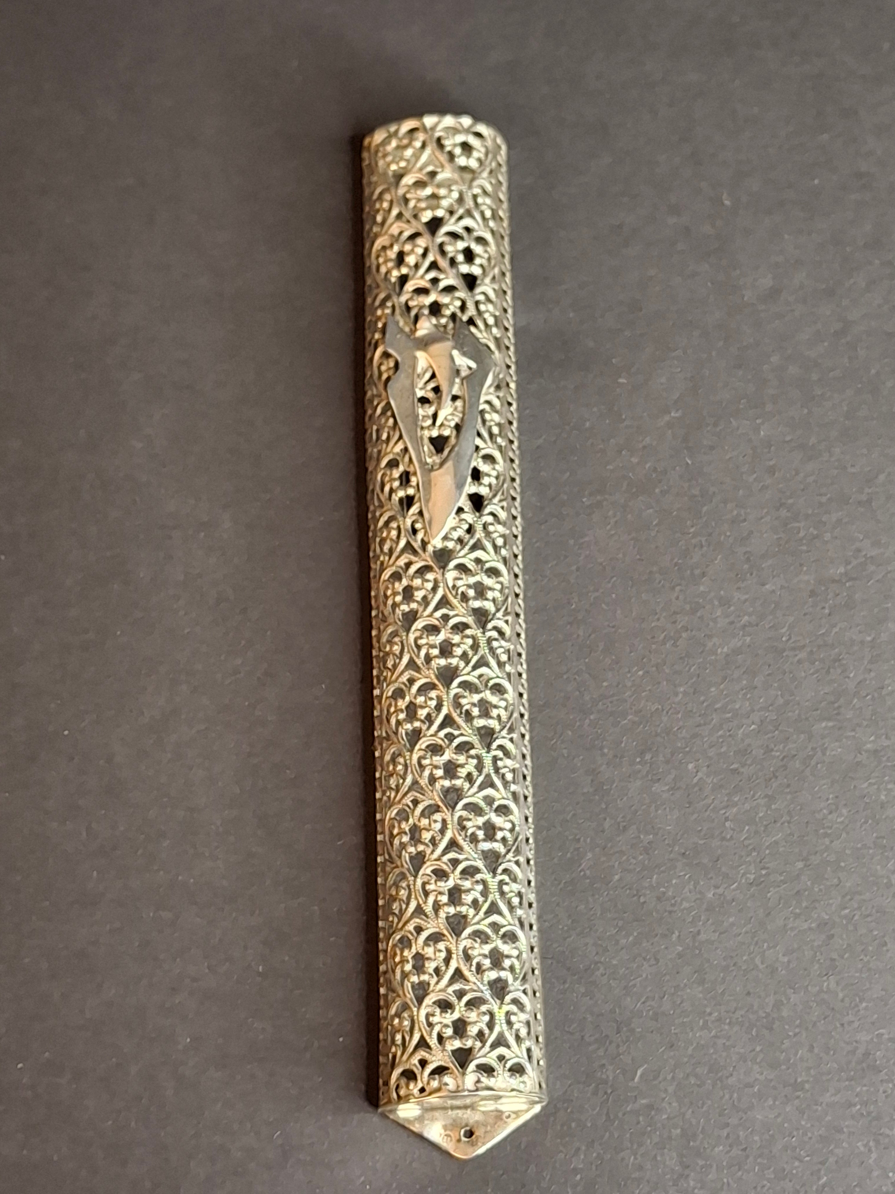 Vintage Bezalel Israel Sterling Silver Filigree Mezuzah Case 925 Judaica 5.25"