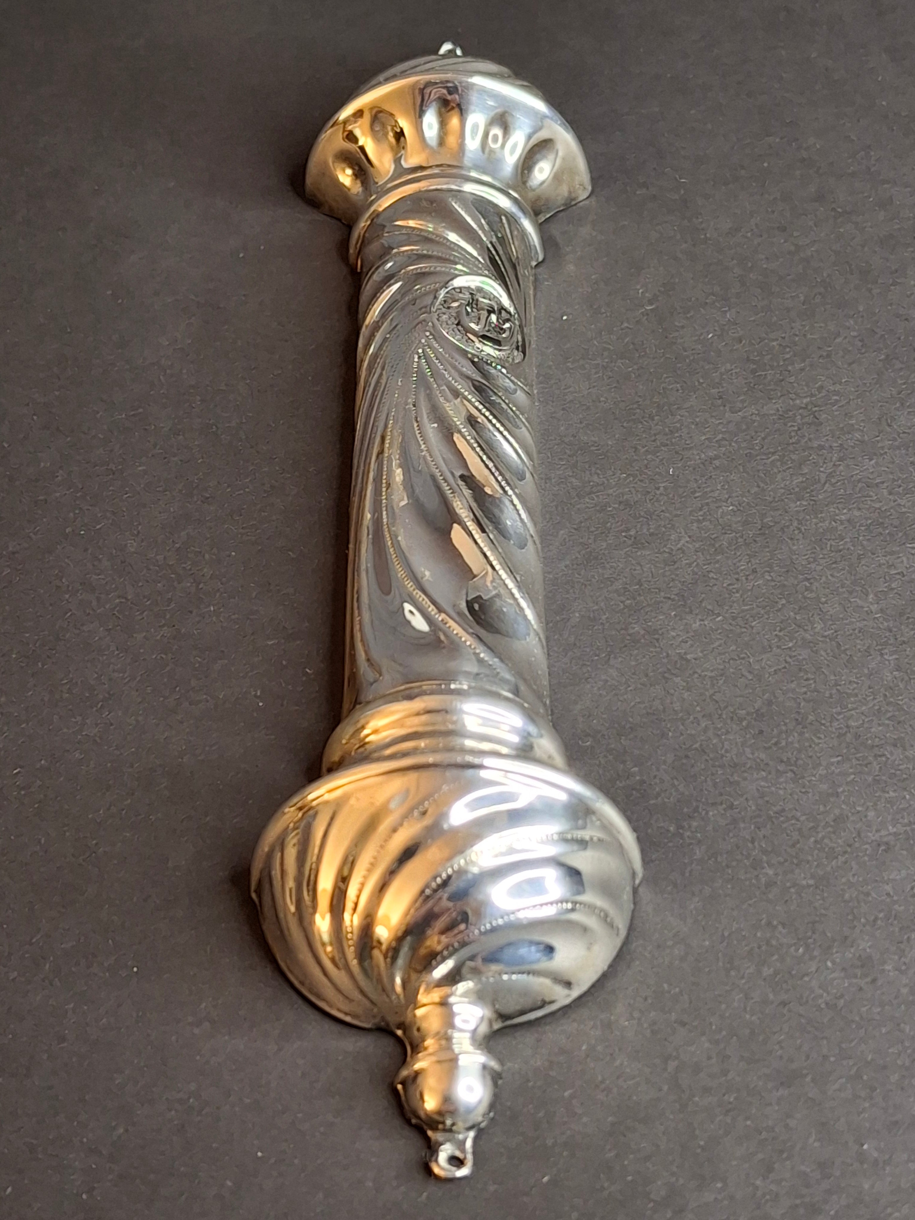 Vintage HAZORFIM Israel 925 Sterling Silver MEZUZAH Case, Spiral Swirl Repousse